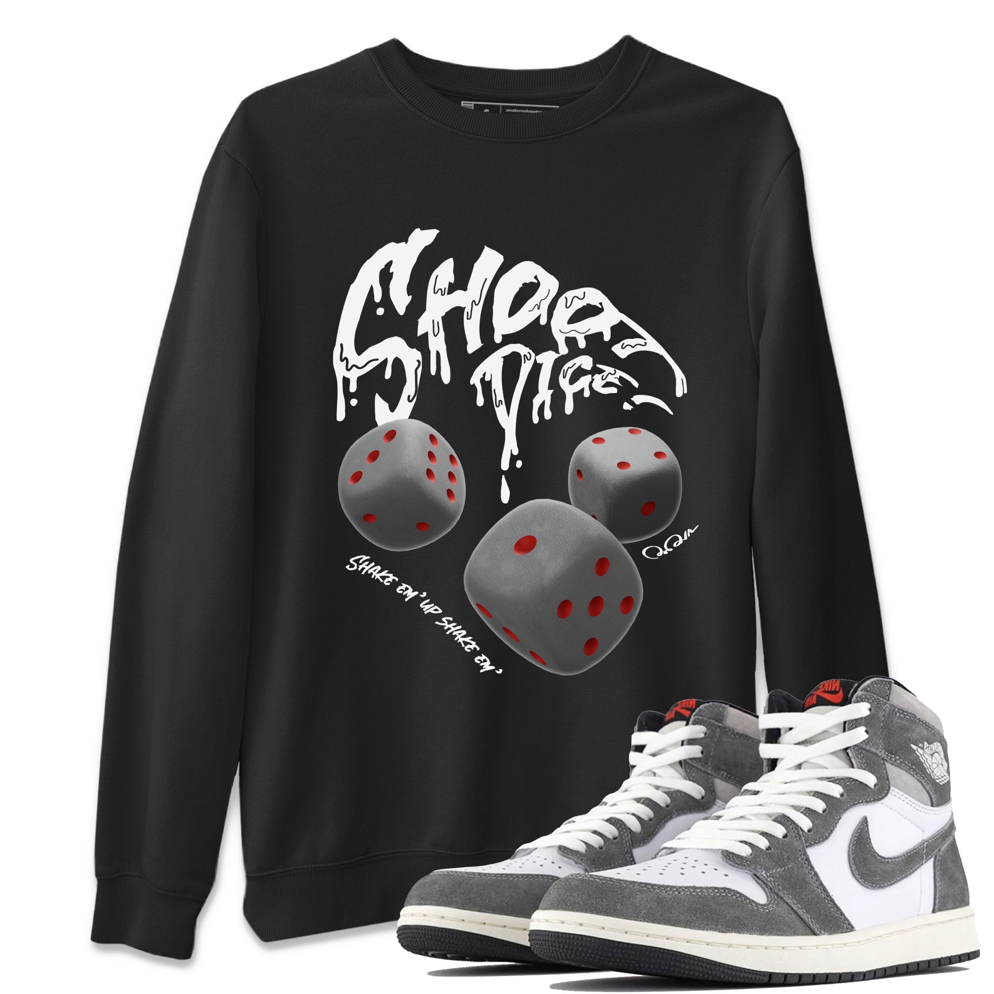 Air Jordan 1 Washed Heritage Sneaker Match Tees Shoot Dice Streetwear Sneaker Shirt AJ1 OG High Washed Heritage Sneaker Release Tees Unisex Shirts Black 1