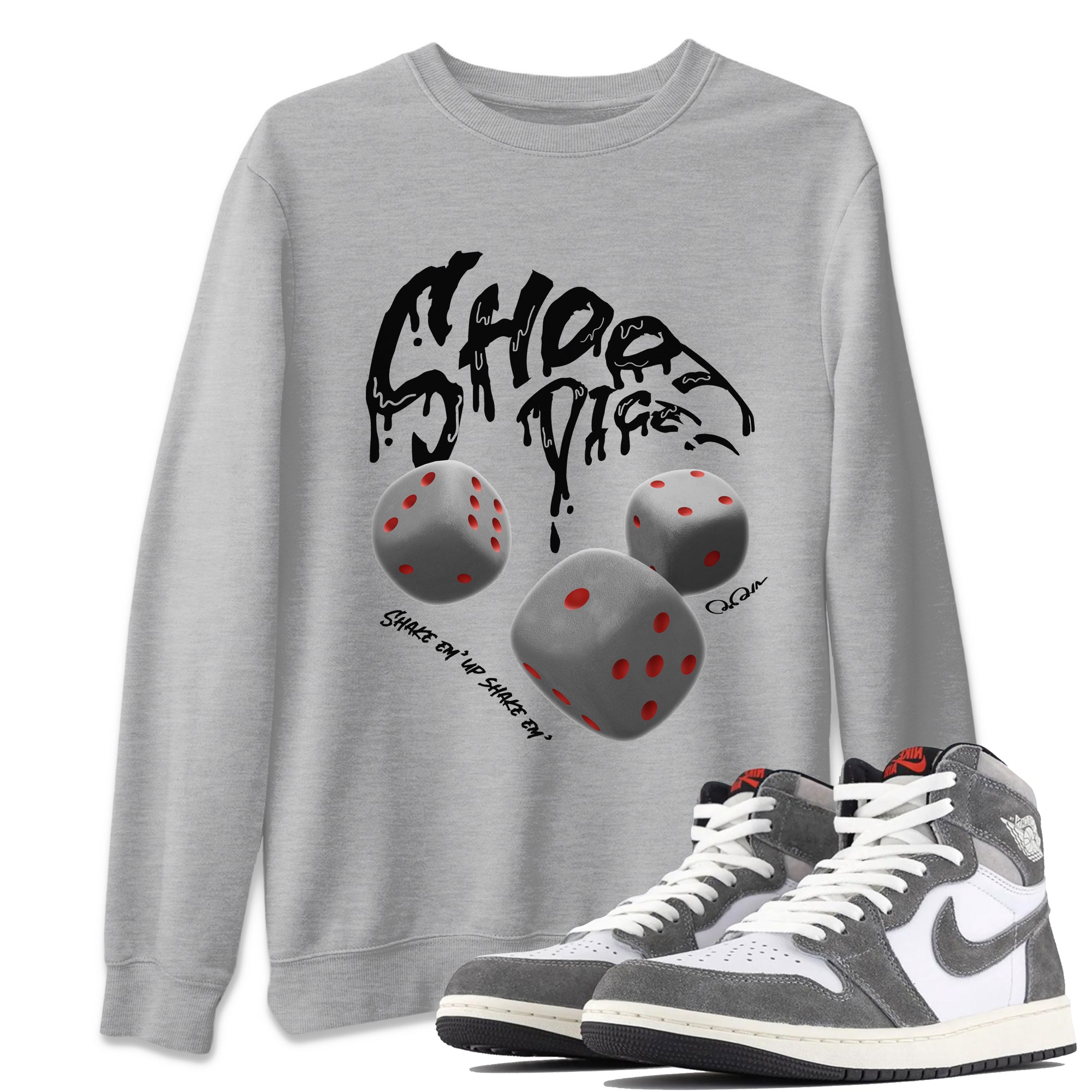 Air Jordan 1 Washed Heritage Sneaker Match Tees Shoot Dice Streetwear Sneaker Shirt AJ1 OG High Washed Heritage Sneaker Release Tees Unisex Shirts Heather Grey 1