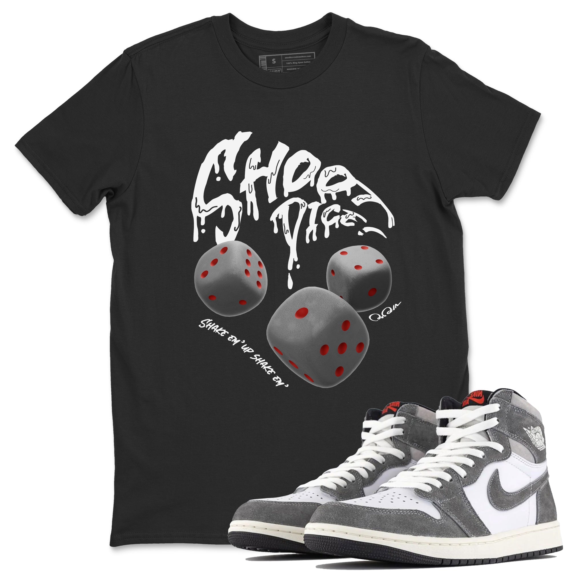 Air Jordan 1 Washed Heritage Sneaker Match Tees Shoot Dice Streetwear Sneaker Shirt AJ1 OG High Washed Heritage Sneaker Release Tees Unisex Shirts Black 1
