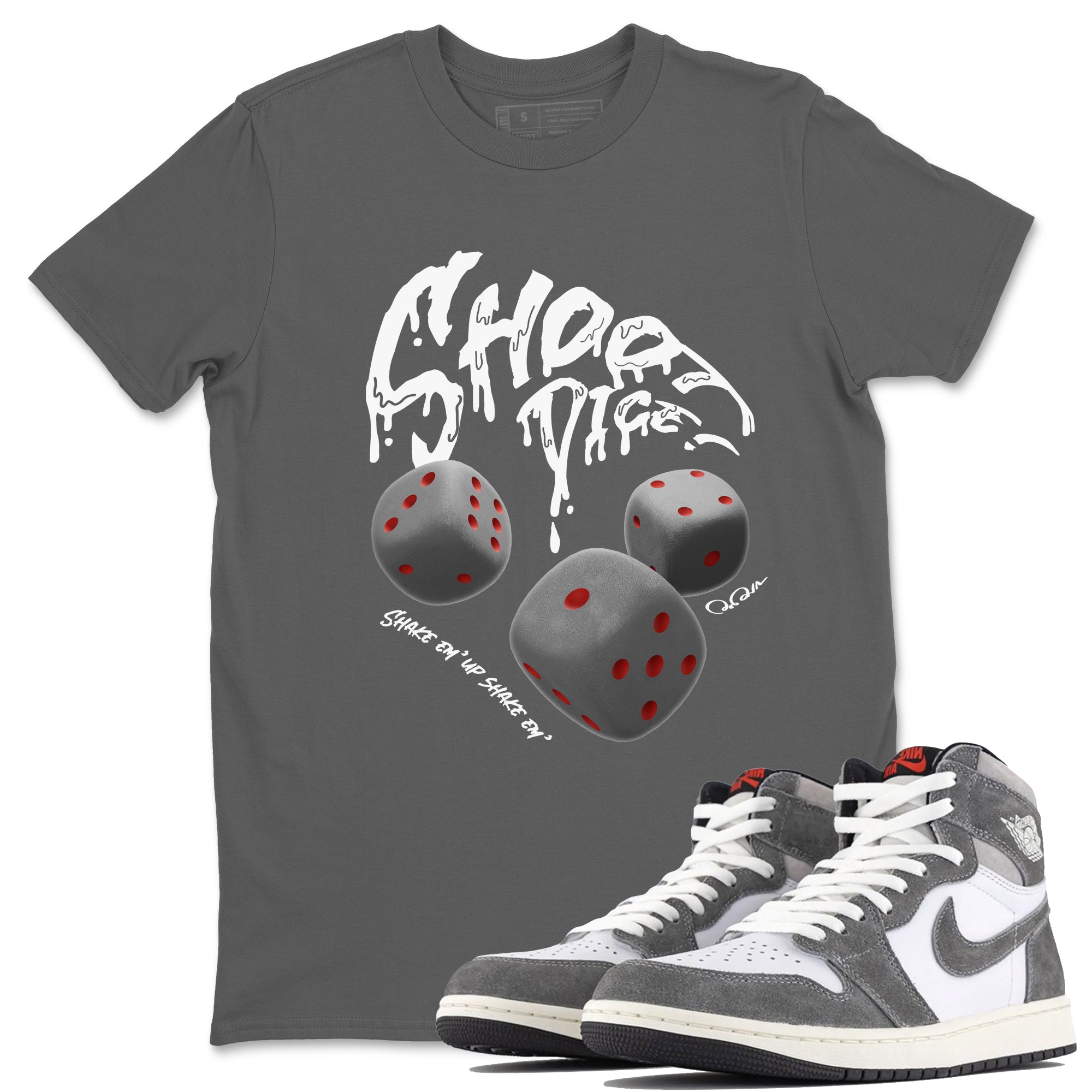 Air Jordan 1 Washed Heritage Sneaker Match Tees Shoot Dice Streetwear Sneaker Shirt AJ1 OG High Washed Heritage Sneaker Release Tees Unisex Shirts Cool Grey 1