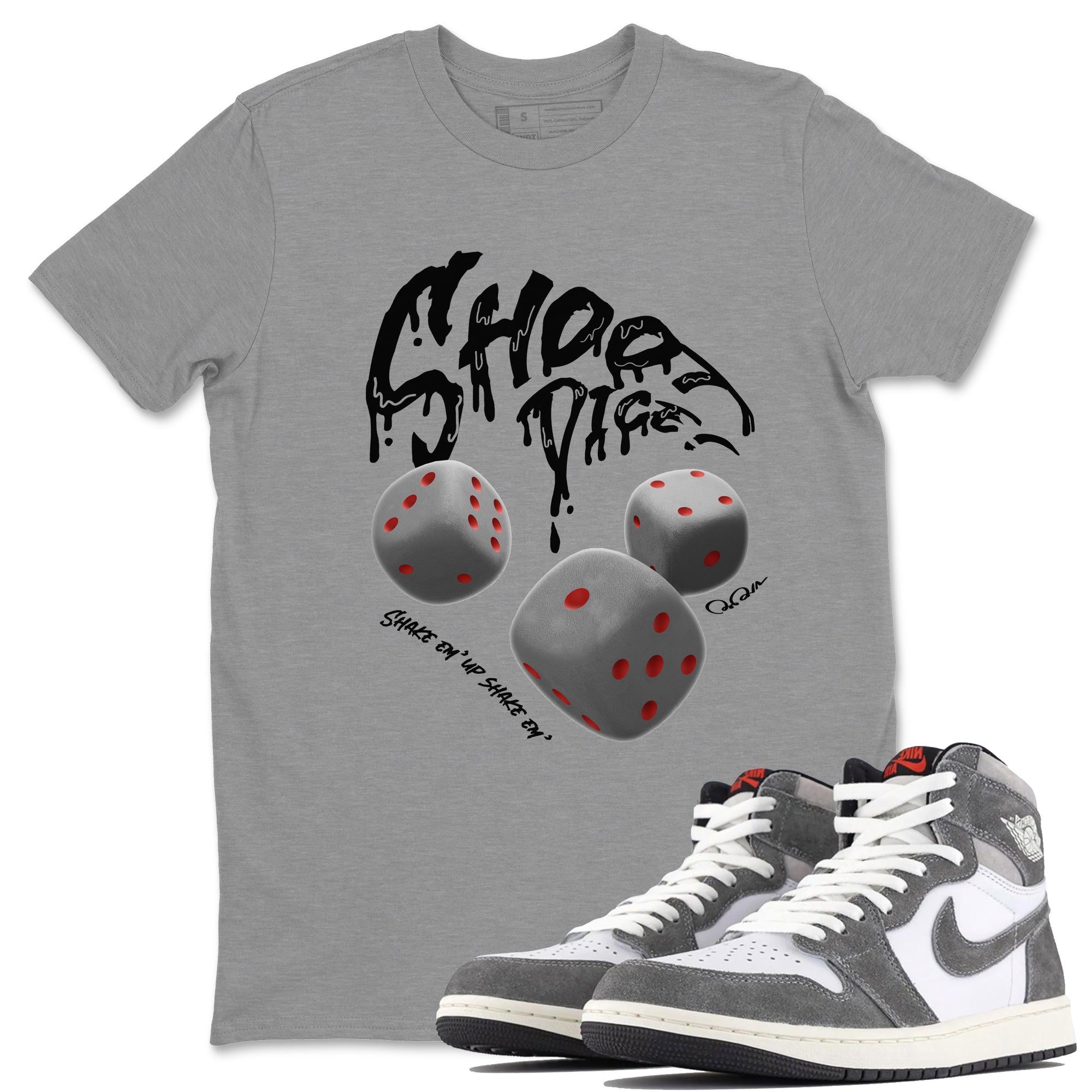 Air Jordan 1 Washed Heritage Sneaker Match Tees Shoot Dice Streetwear Sneaker Shirt AJ1 OG High Washed Heritage Sneaker Release Tees Unisex Shirts Heather Grey 1