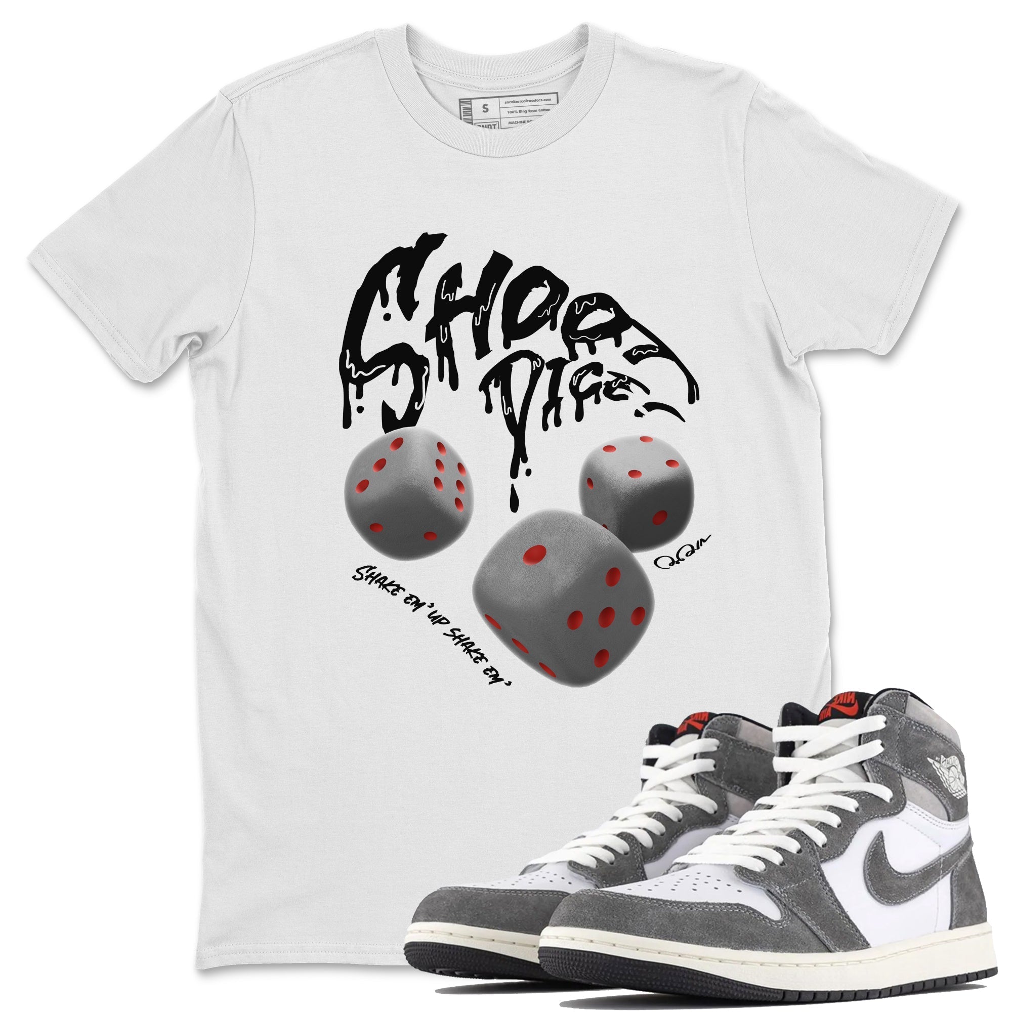 Air Jordan 1 Washed Heritage Sneaker Match Tees Shoot Dice Streetwear Sneaker Shirt AJ1 OG High Washed Heritage Sneaker Release Tees Unisex Shirts White 1
