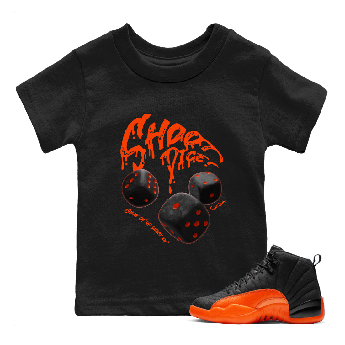 Air Jordan 12 Brilliant Orange Sneaker Match Tees Shoot Dice Streetwear Sneaker Shirt AJ1 OG High2 Brilliant Orange Sneaker Release Tees Kids Shirts Black 1