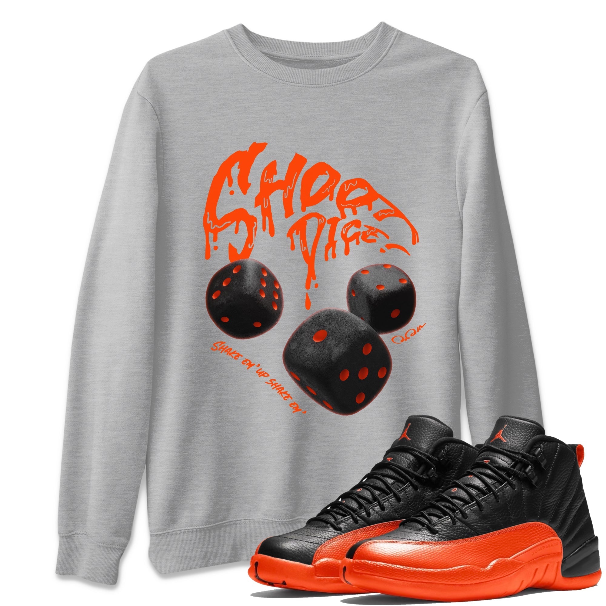 Air Jordan 12 Brilliant Orange Sneaker Match Tees Shoot Dice Streetwear Sneaker Shirt AJ1 OG High2 Brilliant Orange Sneaker Release Tees Unisex Shirts Heather Grey 1