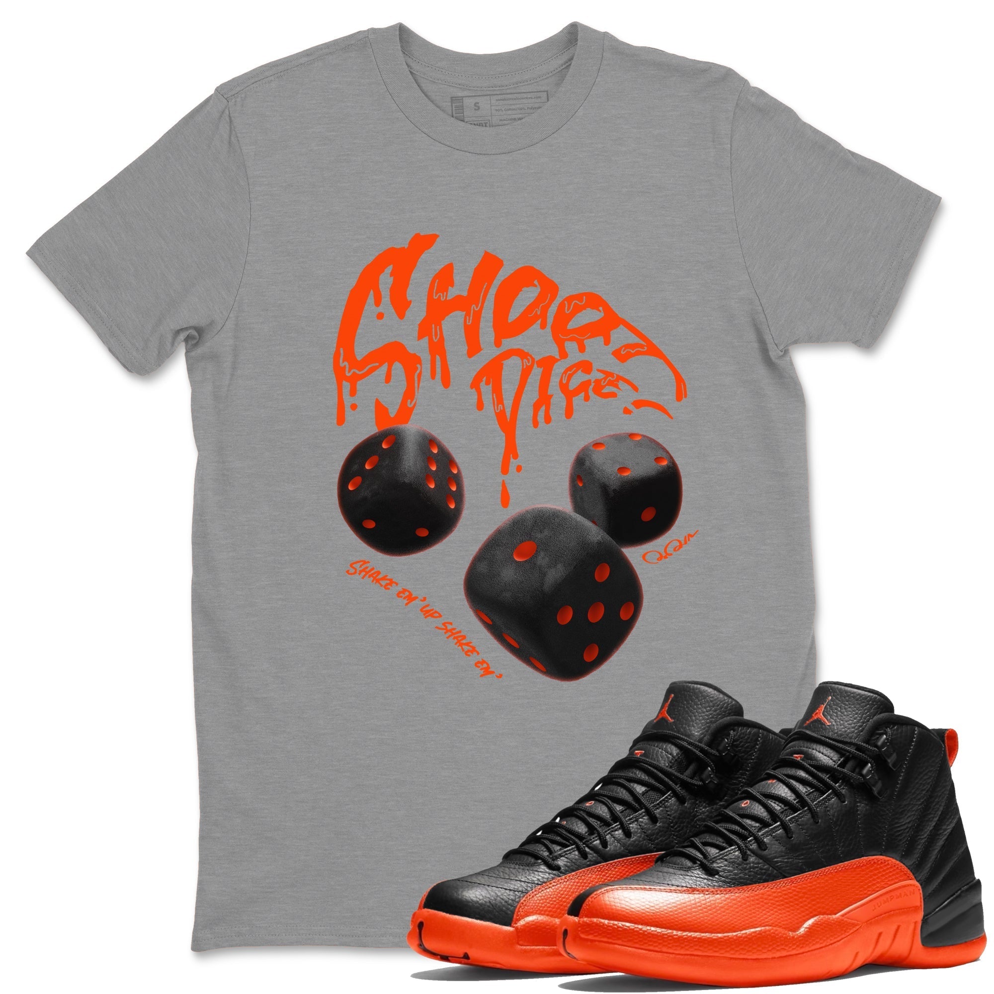 Air Jordan 12 Brilliant Orange Sneaker Match Tees Shoot Dice Streetwear Sneaker Shirt AJ1 OG High2 Brilliant Orange Sneaker Release Tees Unisex Shirts Heather Grey 1