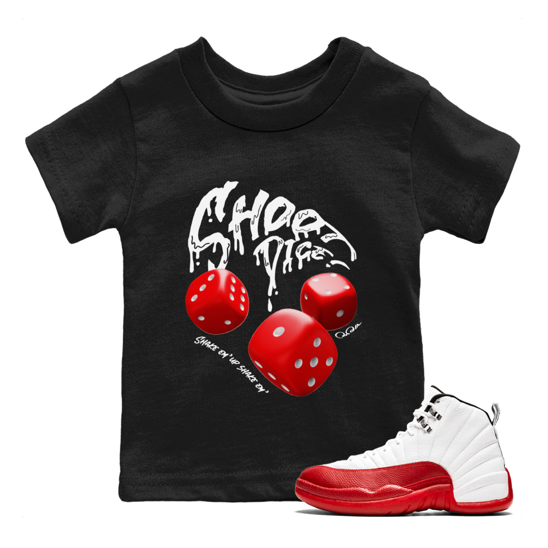 Air Jordan 12 Cherry Sneaker Match Tees Shoot Dice Streetwear Sneaker Shirt AJ12 Cherry Sneaker Release Tees Kids Shirts Black 1