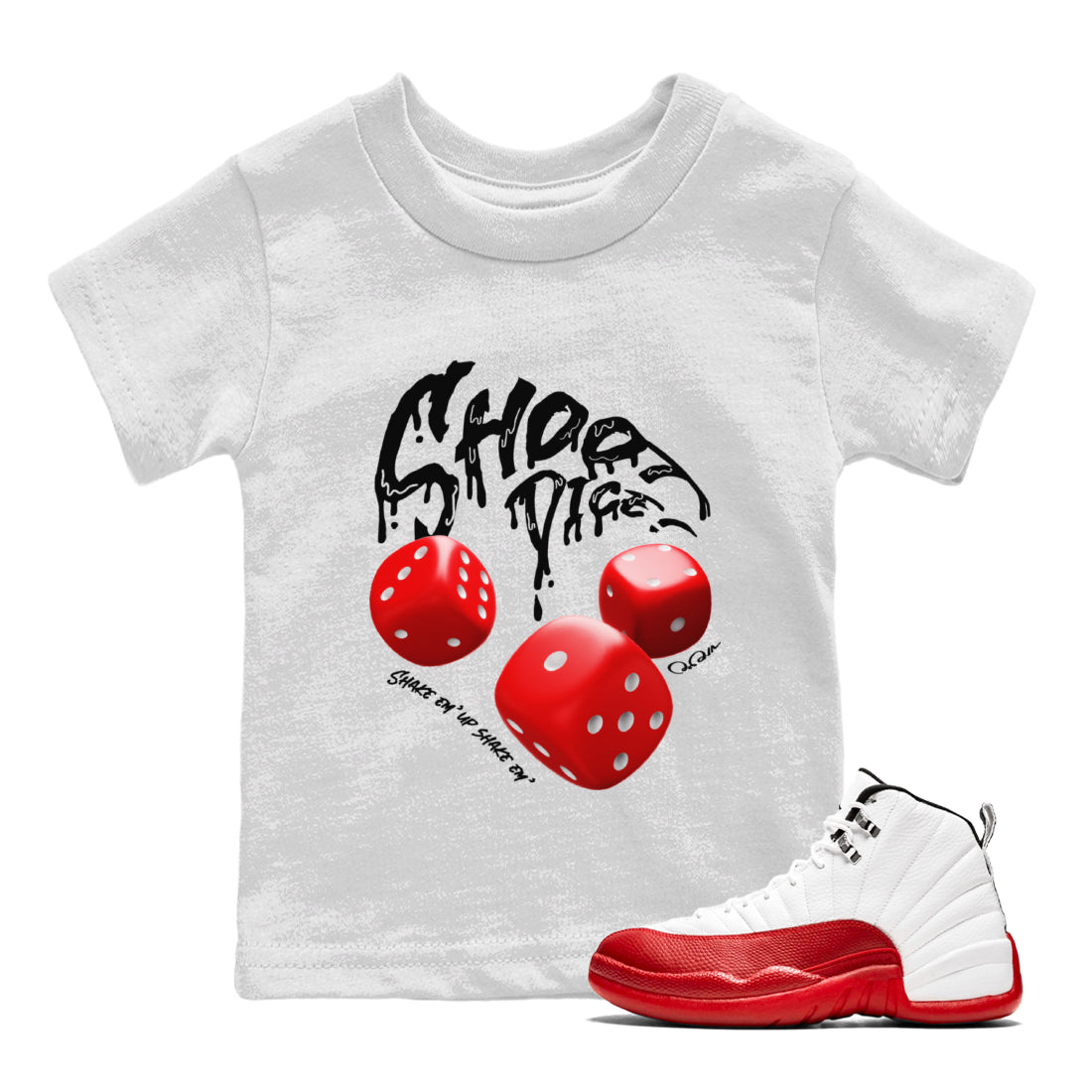 Air Jordan 12 Cherry Sneaker Match Tees Shoot Dice Streetwear Sneaker Shirt AJ12 Cherry Sneaker Release Tees Kids Shirts White 1