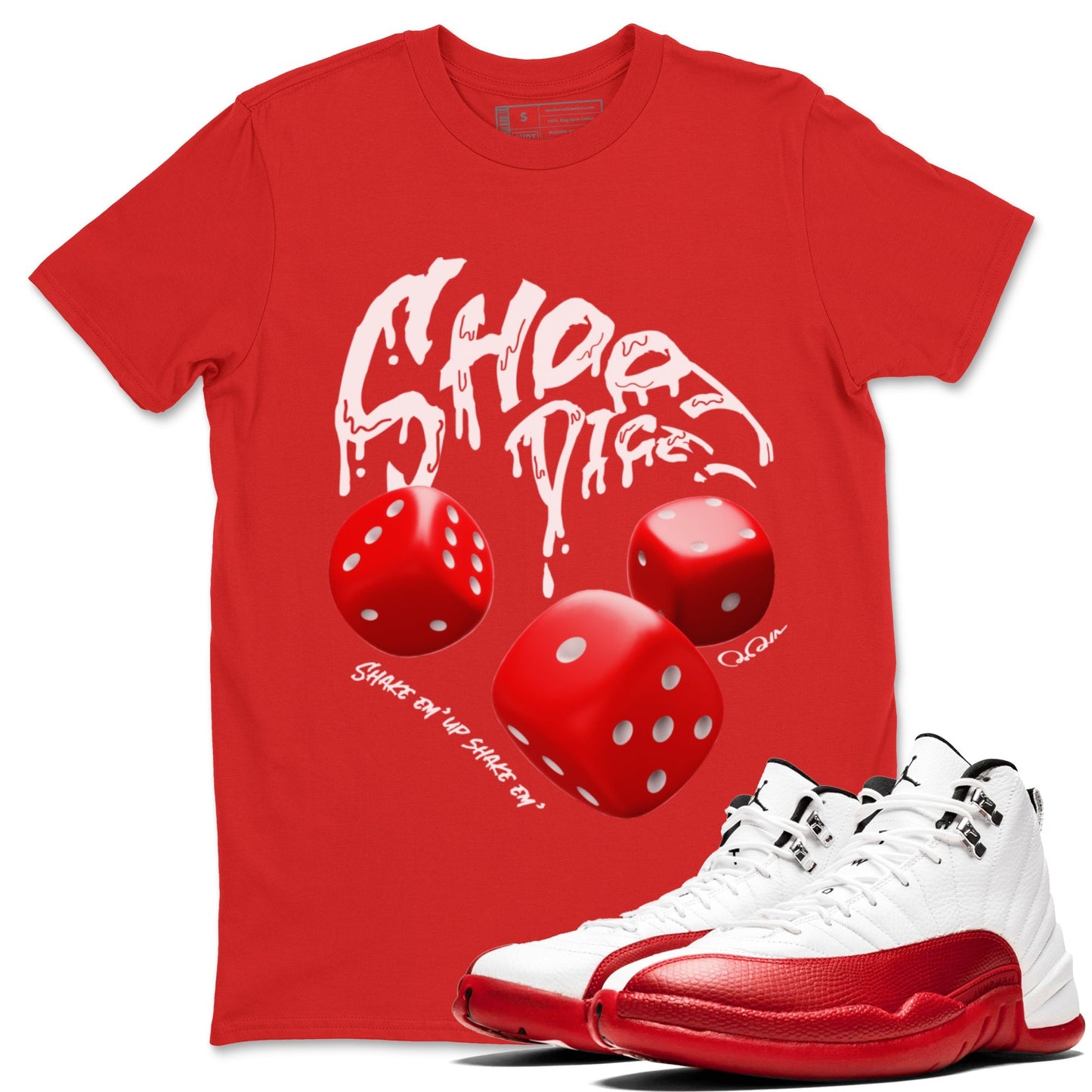 Air Jordan 12 Cherry Sneaker Match Tees Shoot Dice Streetwear Sneaker Shirt AJ12 Cherry Sneaker Release Tees Unisex Shirts Red 1