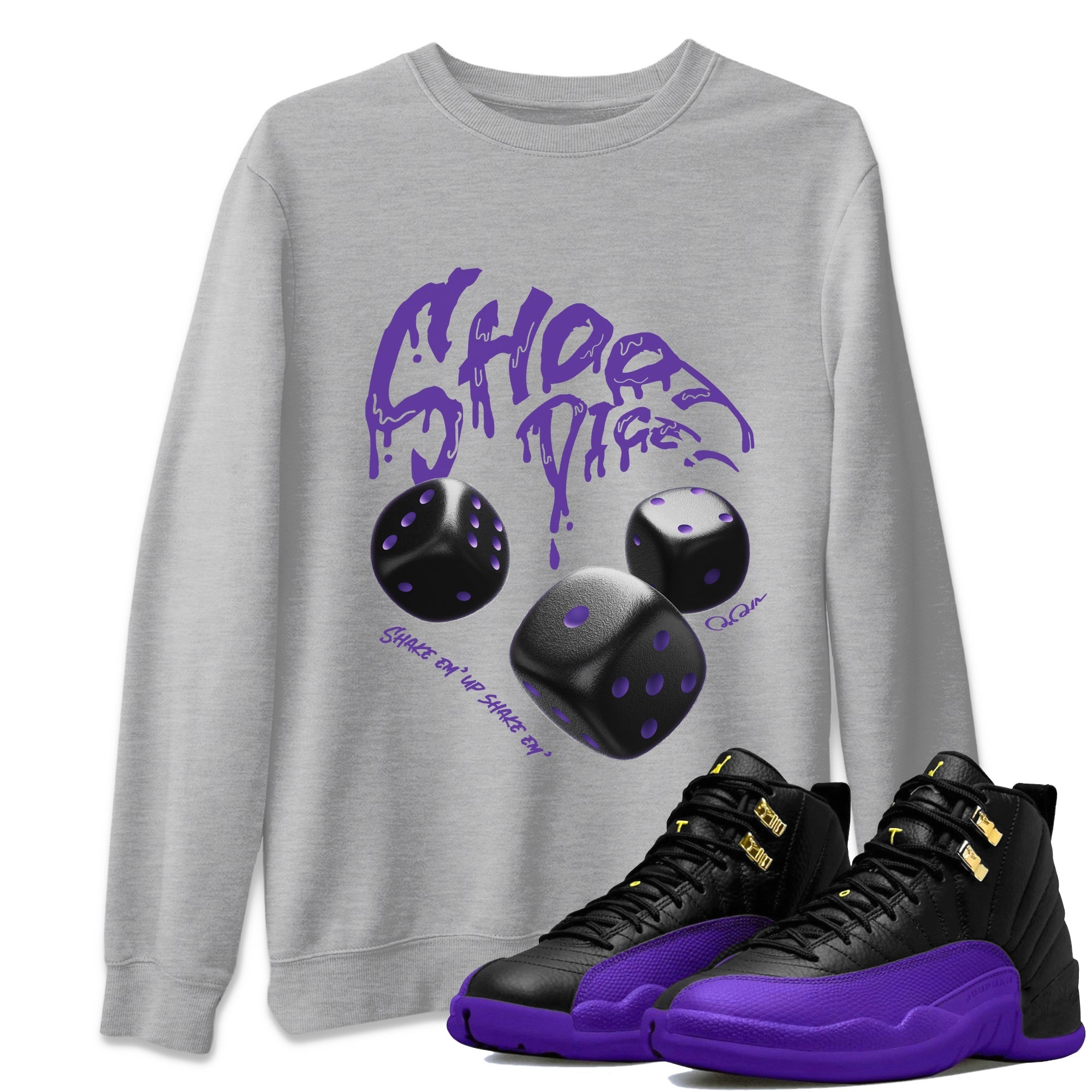 Air Jordan 12 Field Purple Sneaker Match Tees Shoot Dice Streetwear Sneaker Shirt AJ1 OG High2 Field Purple Sneaker Release Tees Unisex Shirts Heather Grey 1