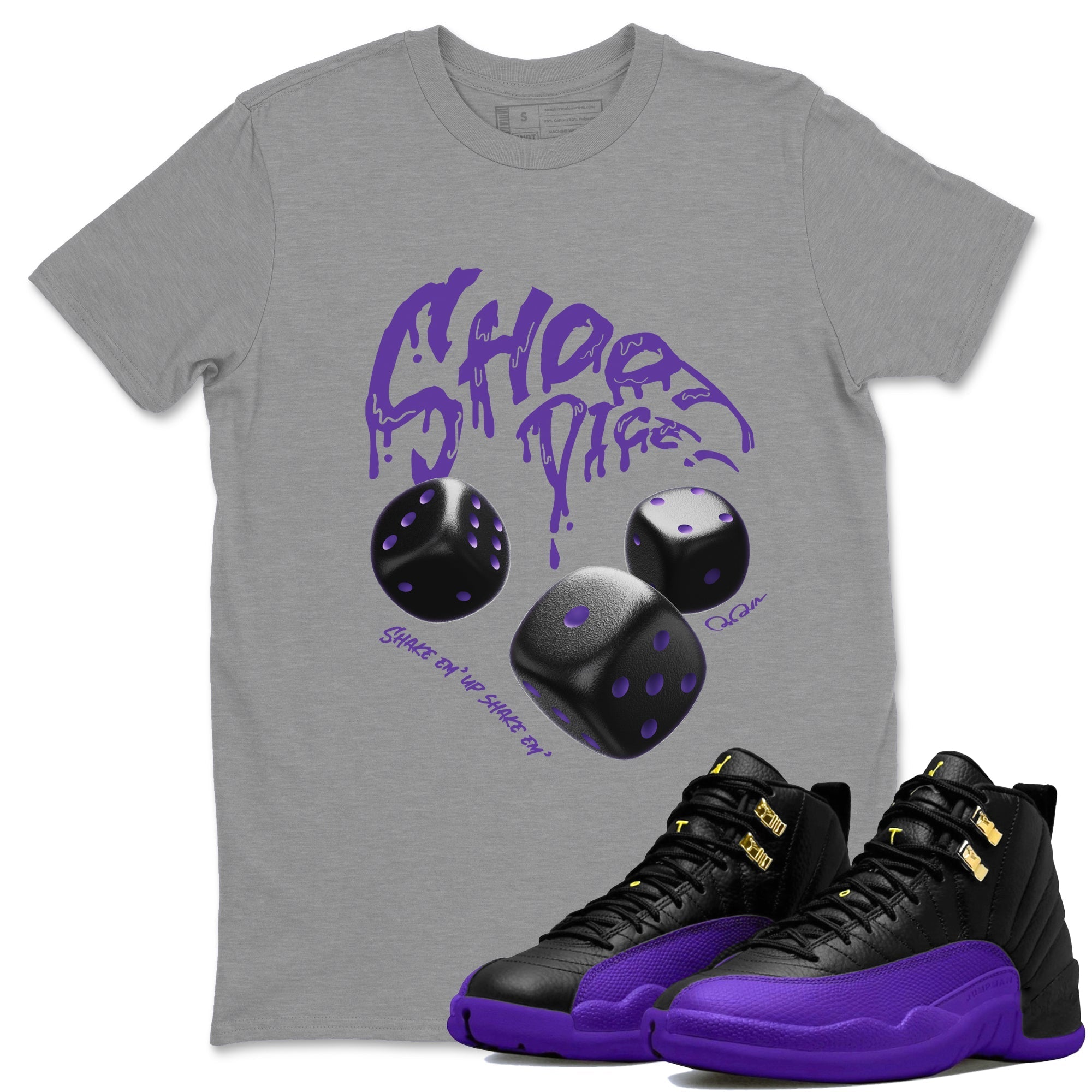 Air Jordan 12 Field Purple Sneaker Match Tees Shoot Dice Streetwear Sneaker Shirt AJ1 OG High2 Field Purple Sneaker Release Tees Unisex Shirts Heather Grey 1