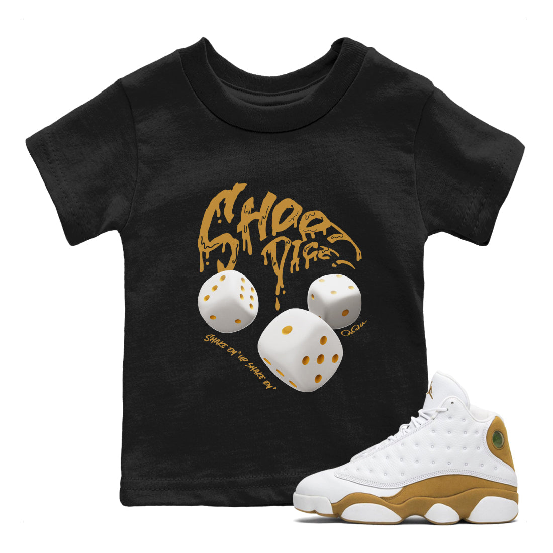 Air Jordan 13 Wheat Sneaker Match Tees Shoot Dice Sneaker Tees AJ13 Wheat Sneaker Release Tees Kids Shirts Black 1