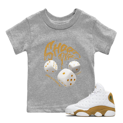 Air Jordan 13 Wheat Sneaker Match Tees Shoot Dice Sneaker Tees AJ13 Wheat Sneaker Release Tees Kids Shirts Heather Grey 1