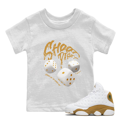 Air Jordan 13 Wheat Sneaker Match Tees Shoot Dice Sneaker Tees AJ13 Wheat Sneaker Release Tees Kids Shirts White 1