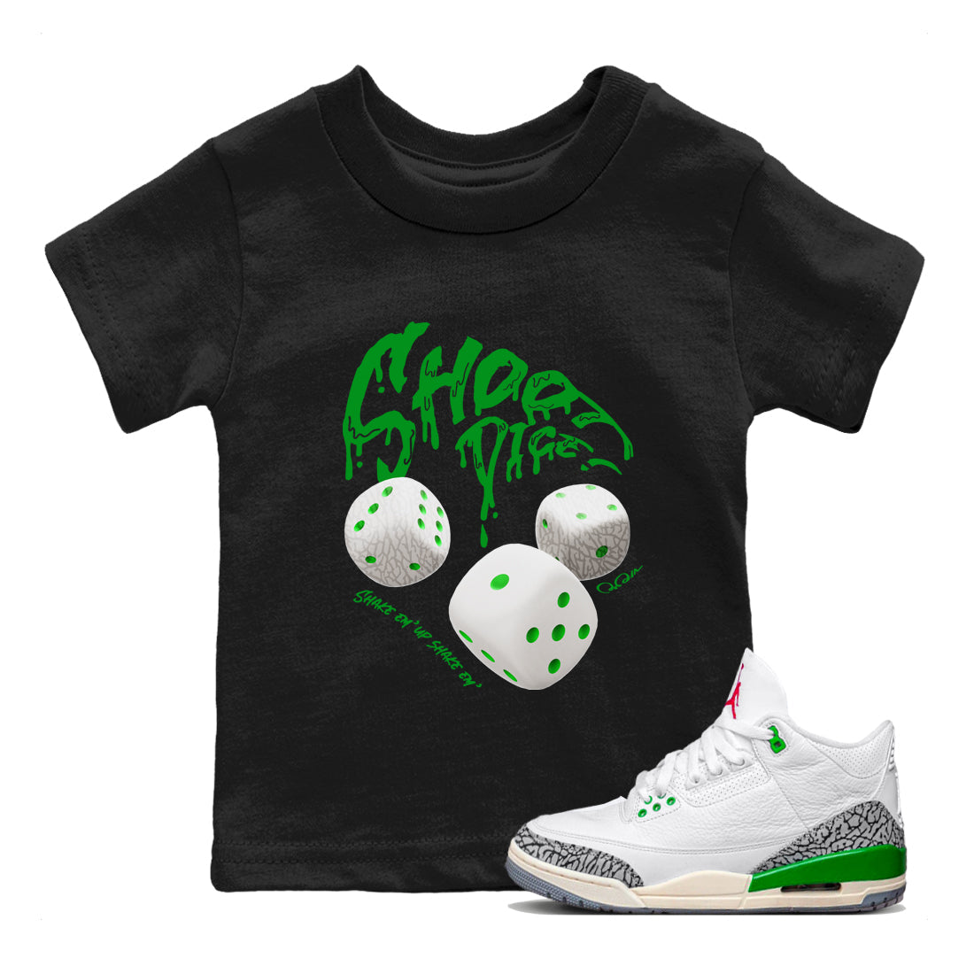 Air Jordan 3 Lucky Green Sneaker Match Tees Shoot Dice Streetwear Sneaker Shirt AJ3 Lucky Green Sneaker Release Tees Kids Shirts Black 1