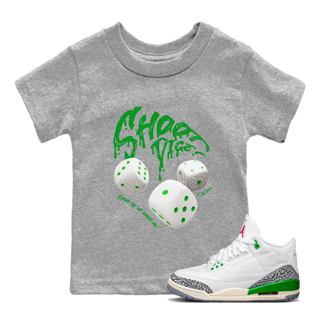 Air Jordan 3 Lucky Green Sneaker Match Tees Shoot Dice Streetwear Sneaker Shirt AJ3 Lucky Green Sneaker Release Tees Kids Shirts Heather Grey 1