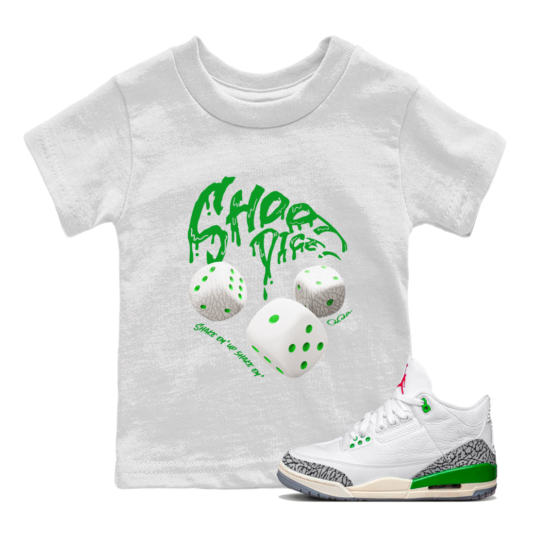 Air Jordan 3 Lucky Green Sneaker Match Tees Shoot Dice Streetwear Sneaker Shirt AJ3 Lucky Green Sneaker Release Tees Kids Shirts White 1