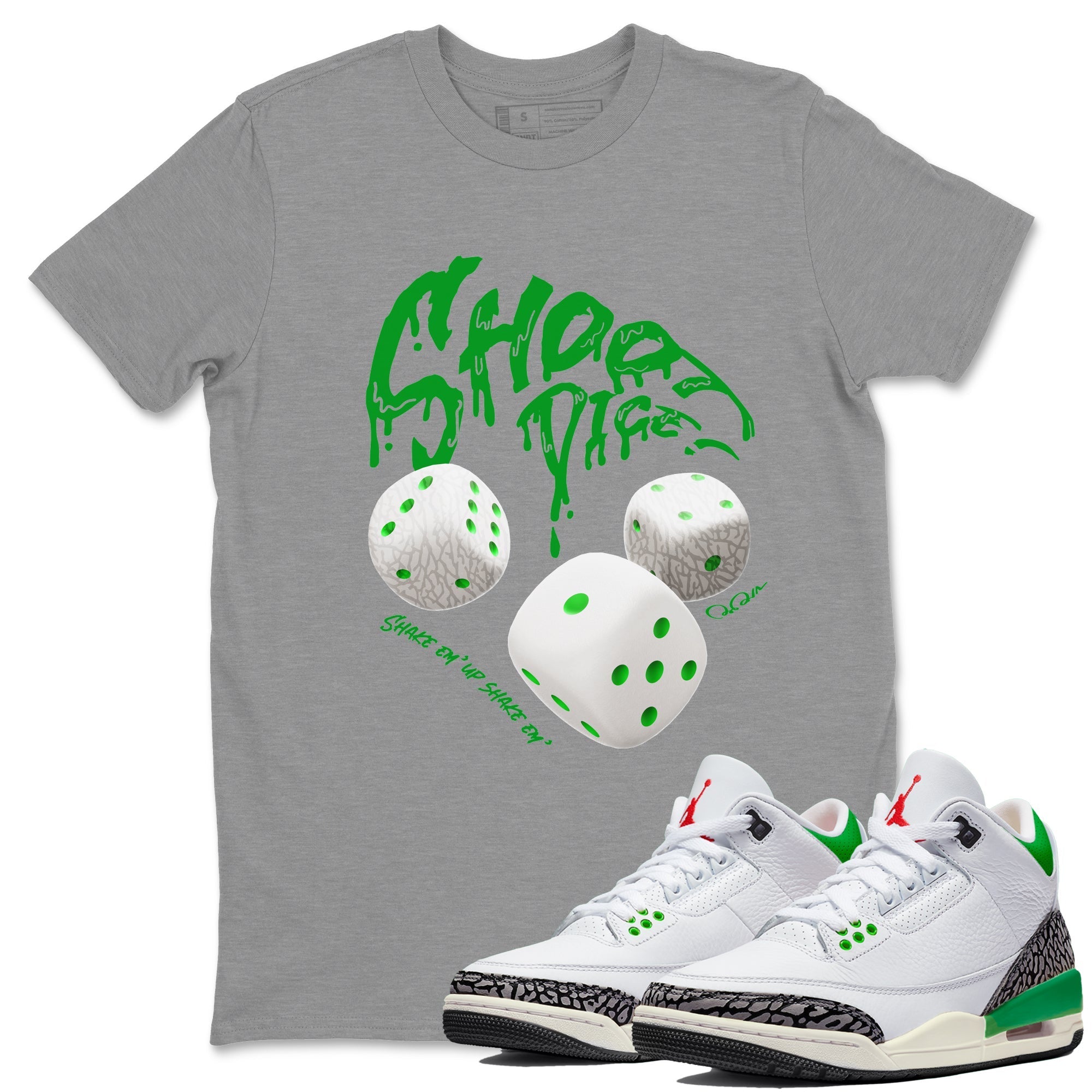 Air Jordan 3 Lucky Green Sneaker Match Tees Shoot Dice Streetwear Sneaker Shirt AJ3 Lucky Green Sneaker Release Tees Unisex Shirts Heather Grey 1