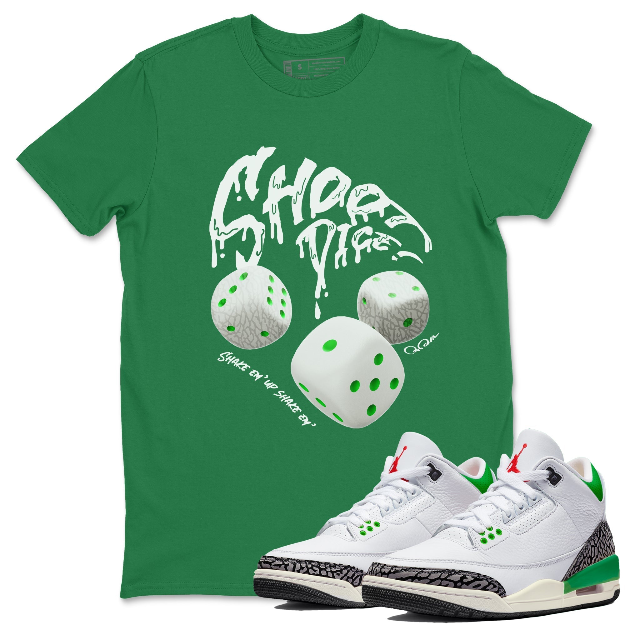 Air Jordan 3 Lucky Green Sneaker Match Tees Shoot Dice Streetwear Sneaker Shirt AJ3 Lucky Green Sneaker Release Tees Unisex Shirts Kelly Green 1