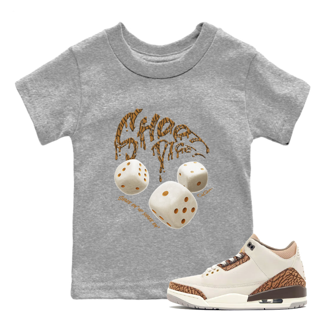 Air Jordan 3 Palomino Sneaker Match Tees Shoot Dice Sneaker Tees AJ3 Palomino Sneaker Release Tees Kids Shirts Heather Grey 1