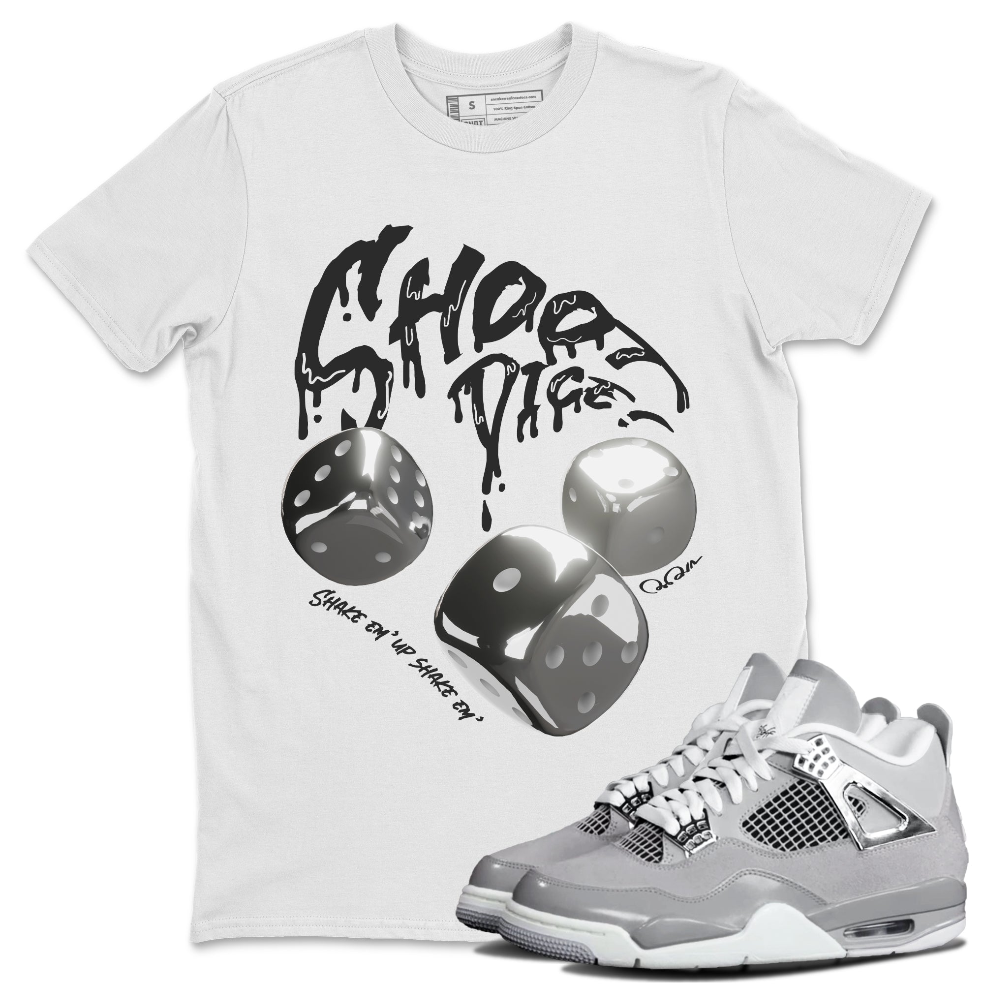 Air Jordan 4 Frozen Moments shirt to match jordans Shoot Dice Streetwear Sneaker Shirt AJ4 Frozen Moments Drip Gear Zone Sneaker Matching Clothing Unisex White 1 T-Shirt