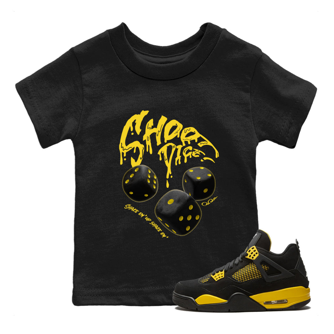 Air Jordan 4 Thunder Sneaker Match Tees Shoot Dice Streetwear Sneaker Shirt AJ4 Thunder Sneaker Release Tees Kids Shirts Black 1