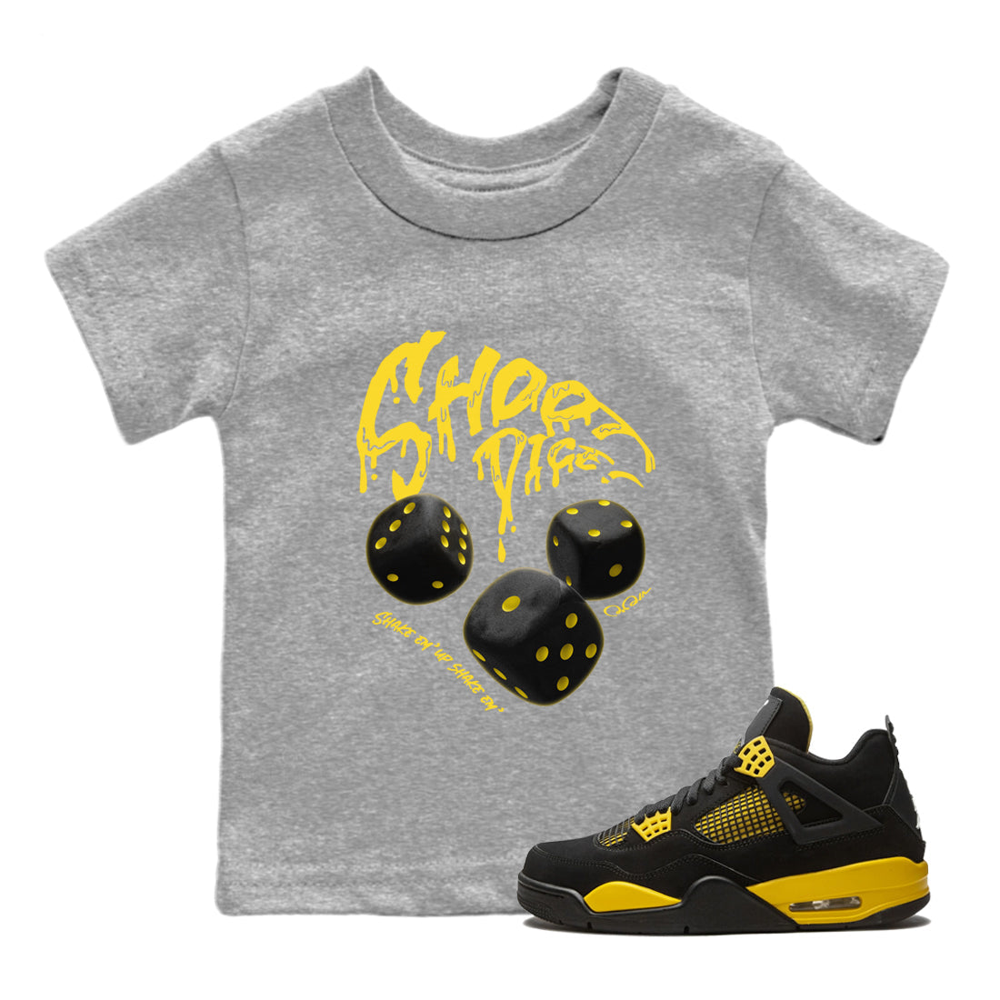 Air Jordan 4 Thunder Sneaker Match Tees Shoot Dice Streetwear Sneaker Shirt AJ4 Thunder Sneaker Release Tees Kids Shirts Heather Grey 1