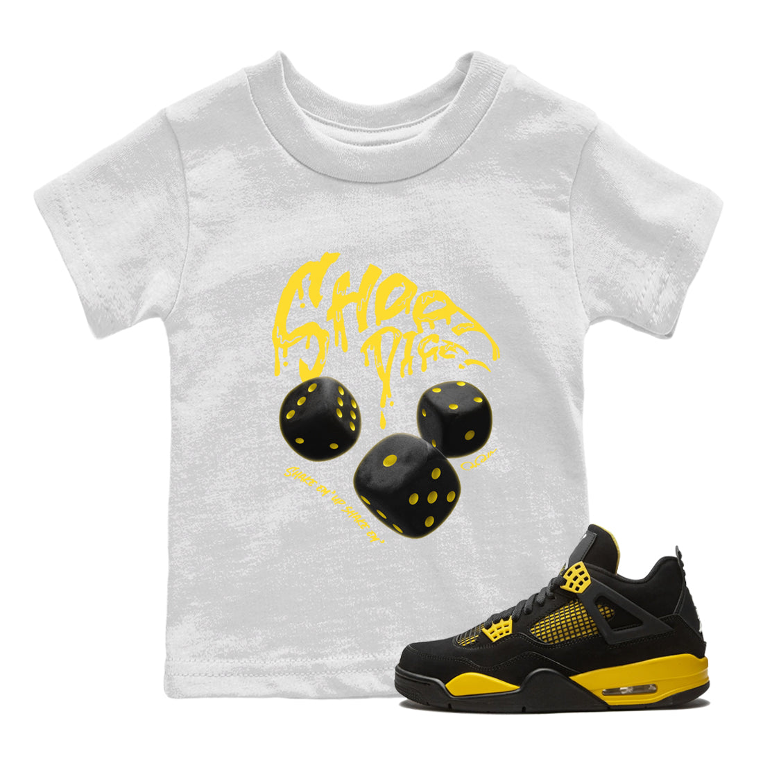 Air Jordan 4 Thunder Sneaker Match Tees Shoot Dice Streetwear Sneaker Shirt AJ4 Thunder Sneaker Release Tees Kids Shirts White 1