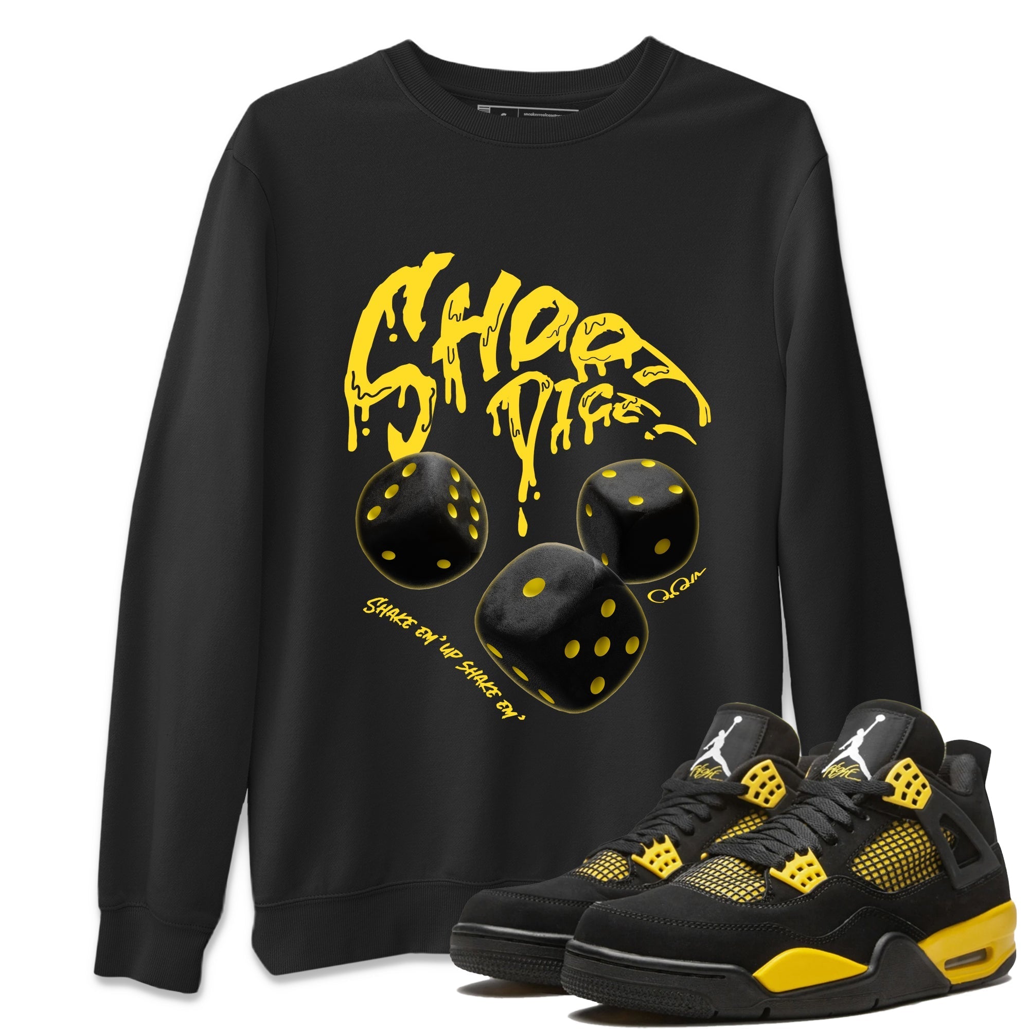 Air Jordan 4 Thunder Sneaker Match Tees Shoot Dice Streetwear Sneaker Shirt AJ4 Thunder Sneaker Release Tees Unisex Shirts Black 1