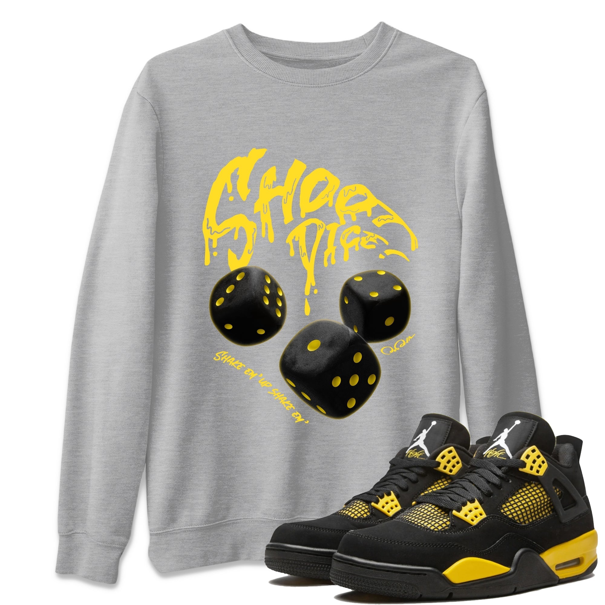 Air Jordan 4 Thunder Sneaker Match Tees Shoot Dice Streetwear Sneaker Shirt AJ4 Thunder Sneaker Release Tees Unisex Shirts Heather Grey 1