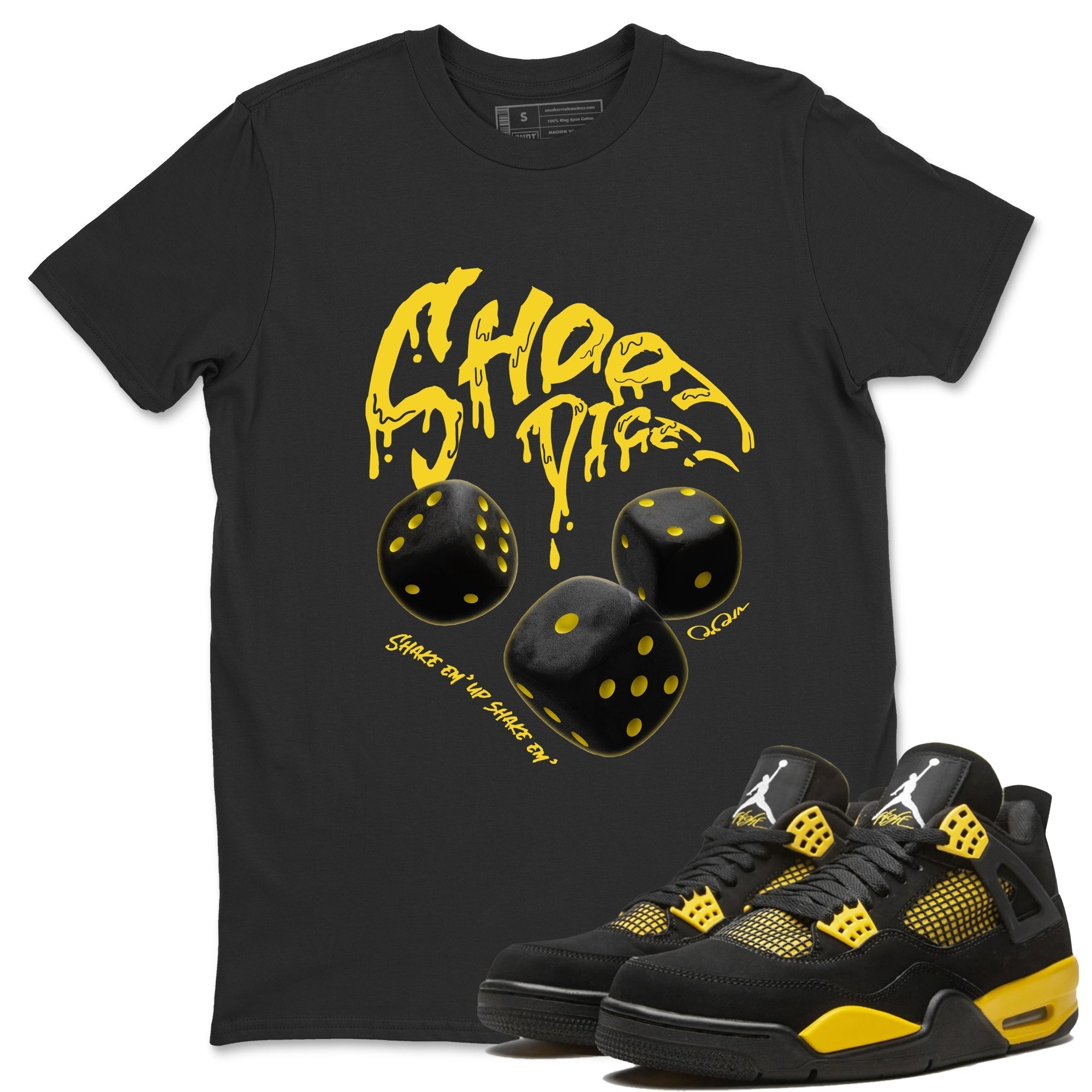 Air Jordan 4 Thunder Sneaker Match Tees Shoot Dice Streetwear Sneaker Shirt AJ4 Thunder Sneaker Release Tees Unisex Shirts Black 1