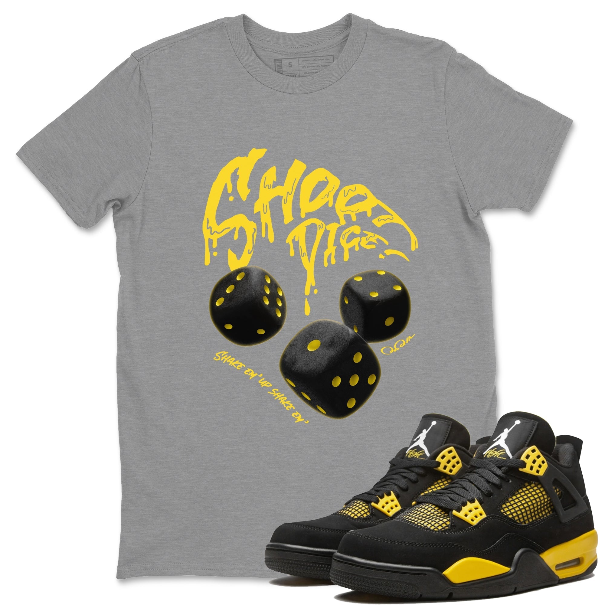 Air Jordan 4 Thunder Sneaker Match Tees Shoot Dice Streetwear Sneaker Shirt AJ4 Thunder Sneaker Release Tees Unisex Shirts Heather Grey 1