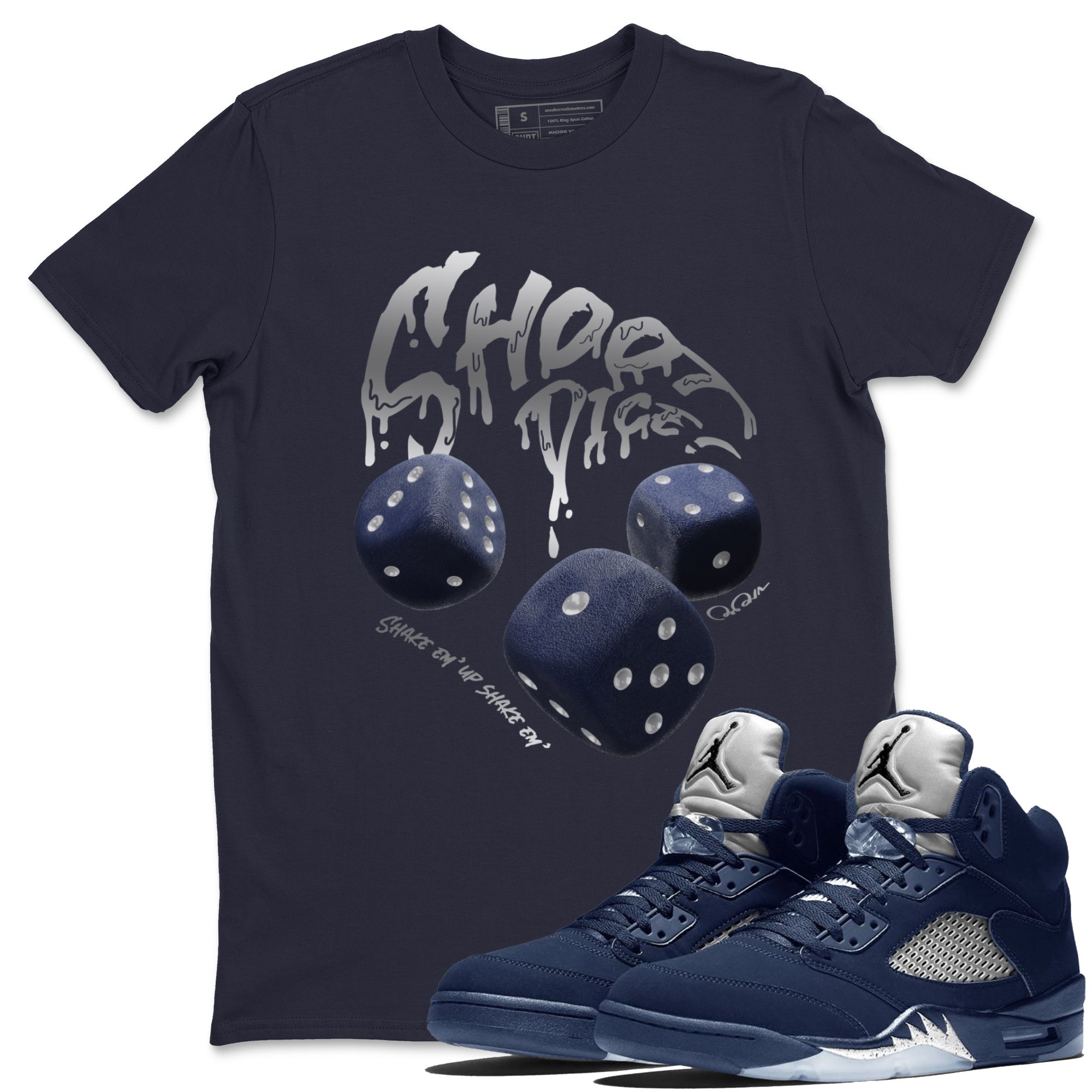 Air Jordan 5 George Town Sneaker Match Tees Shoot Dice Streetwear Sneaker Shirt AJ5 George Town Sneaker Release Tees Unisex Shirts Navy 1