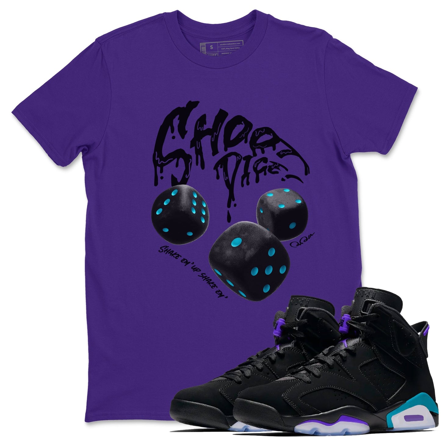 Air Jordan 6 Aqua Sneaker Match Tees Shoot Dice Sneaker Tees AJ6 Aqua Sneaker Release Tees Unisex Shirts Purple 1