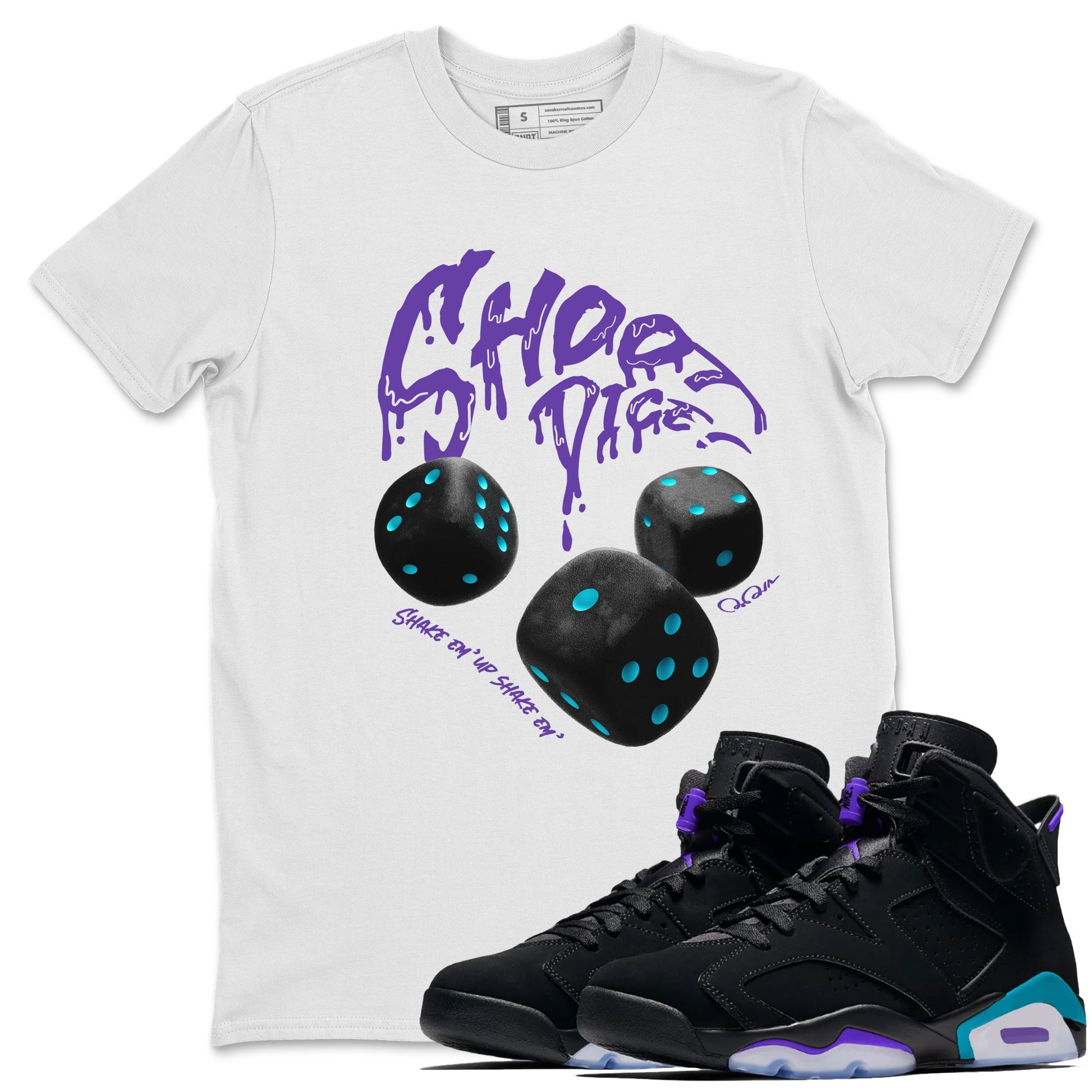 Air Jordan 6 Aqua Sneaker Match Tees Shoot Dice Sneaker Tees AJ6 Aqua Sneaker Release Tees Unisex Shirts White 1