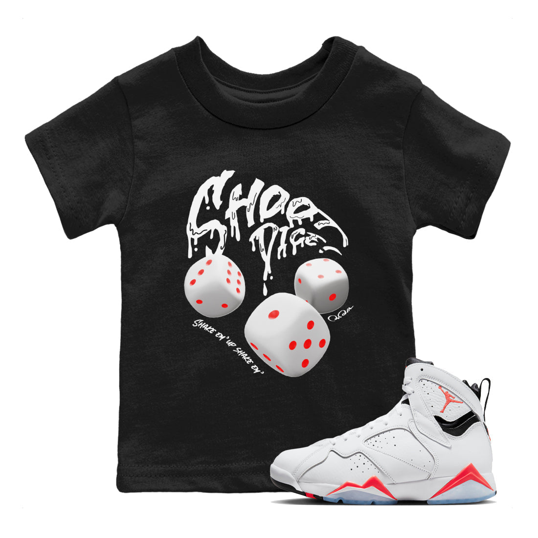 Air Jordan 7 Infrared Sneaker Match Tees Shoot Dice Streetwear Sneaker Shirt AJ7 Infrared Sneaker Release Tees Kids Shirts Black 1