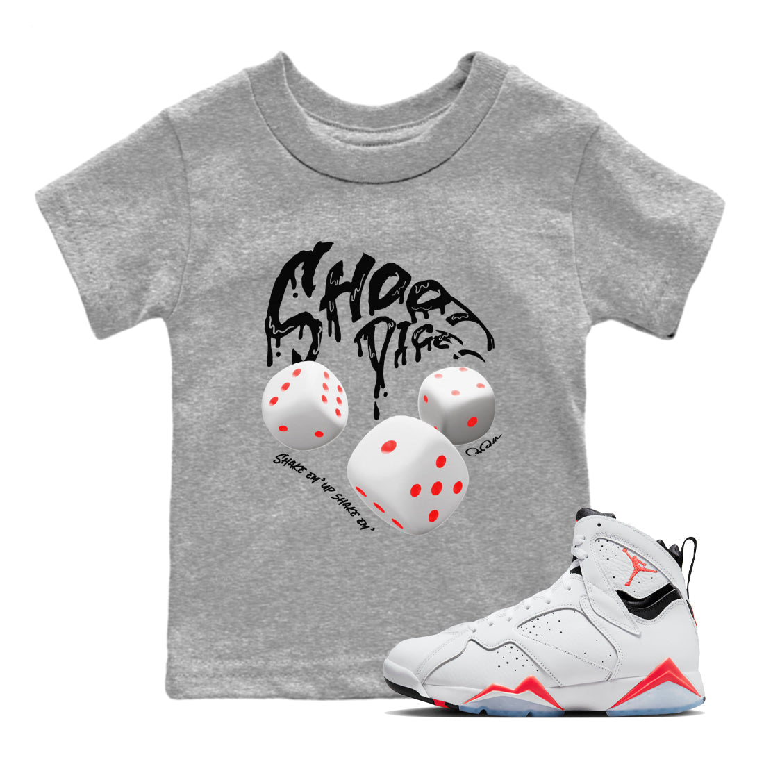 Air Jordan 7 Infrared Sneaker Match Tees Shoot Dice Streetwear Sneaker Shirt AJ7 Infrared Sneaker Release Tees Kids Shirts Heather Grey 1