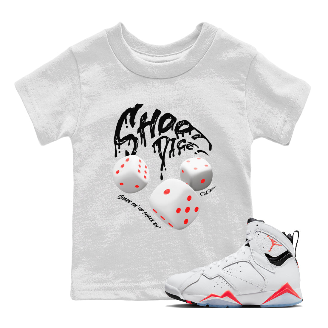 Air Jordan 7 Infrared Sneaker Match Tees Shoot Dice Streetwear Sneaker Shirt AJ7 Infrared Sneaker Release Tees Kids Shirts White 1