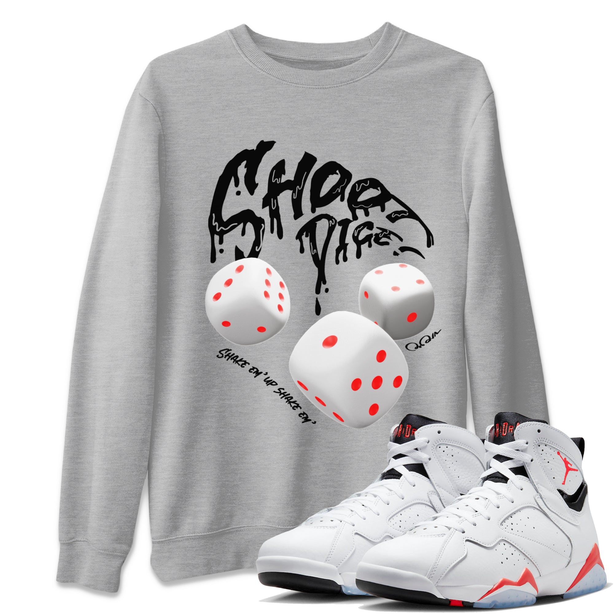 Air Jordan 7 Infrared Sneaker Match Tees Shoot Dice Streetwear Sneaker Shirt AJ7 Infrared Sneaker Release Tees Unisex Shirts Heather Grey 1