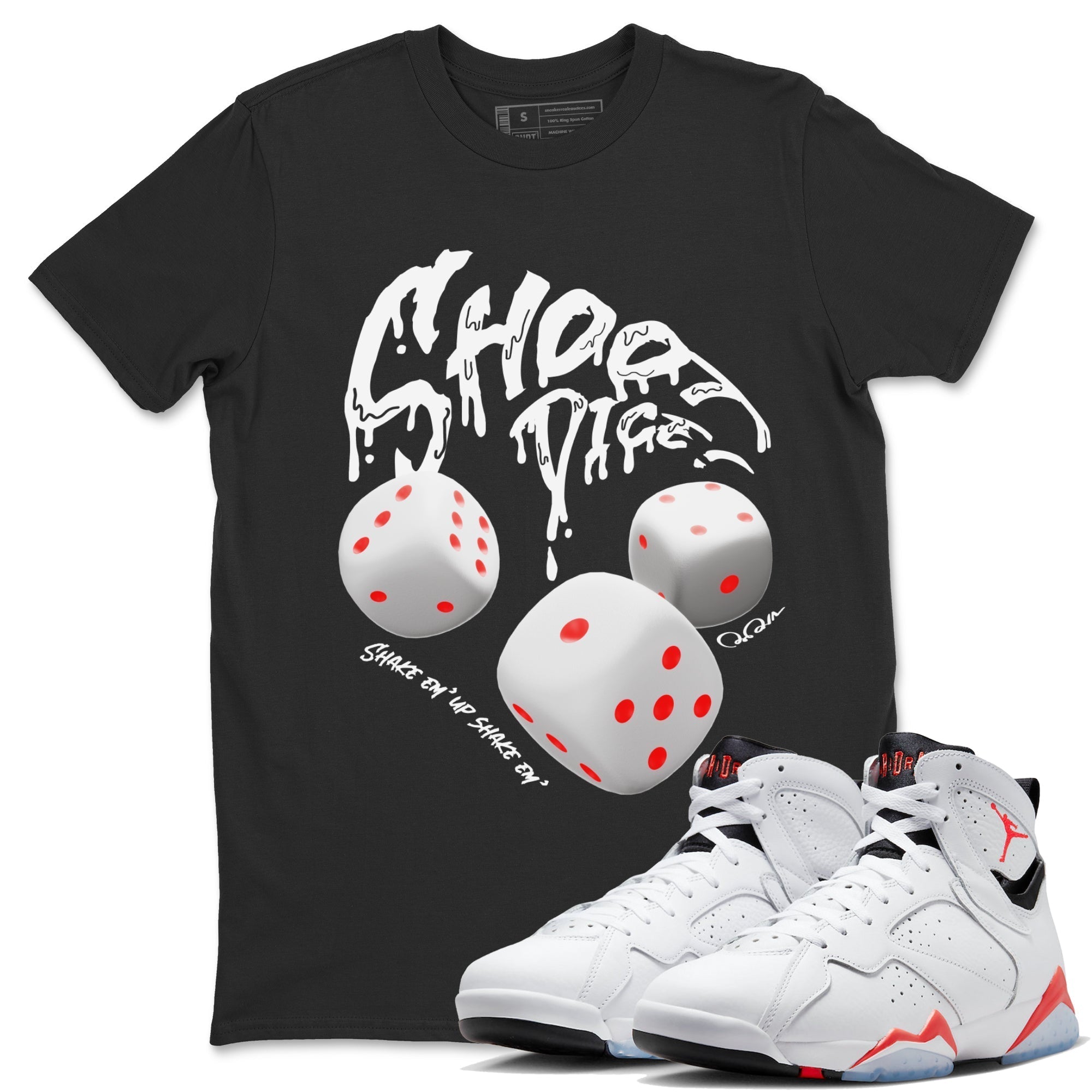Air Jordan 7 Infrared Sneaker Match Tees Shoot Dice Streetwear Sneaker Shirt AJ7 Infrared Sneaker Release Tees Unisex Shirts Black 1