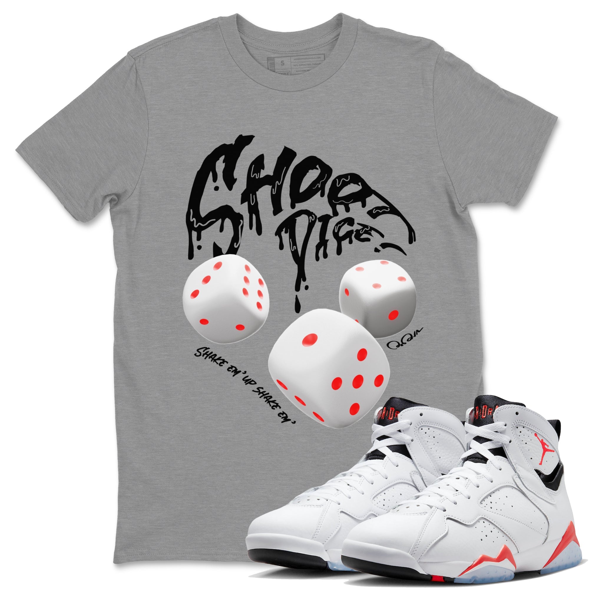 Air Jordan 7 Infrared Sneaker Match Tees Shoot Dice Streetwear Sneaker Shirt AJ7 Infrared Sneaker Release Tees Unisex Shirts Heather Grey 1