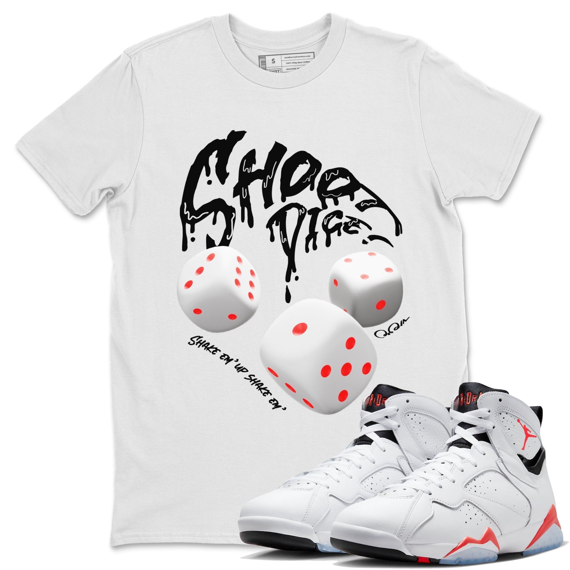 Air Jordan 7 Infrared Sneaker Match Tees Shoot Dice Streetwear Sneaker Shirt AJ7 Infrared Sneaker Release Tees Unisex Shirts White 1