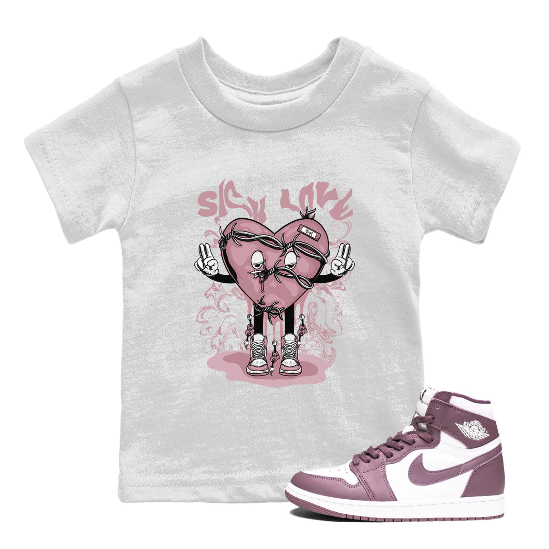 Air Jordan 1 Mauve shirt to match jordans Sick Love crew neck streetwear t-shirt AJ1 High OG Mauve Drip Gear Zone Crew Neck Sneaker Matching TeeBaby Toddler White 1 Sneaker Matching Tee