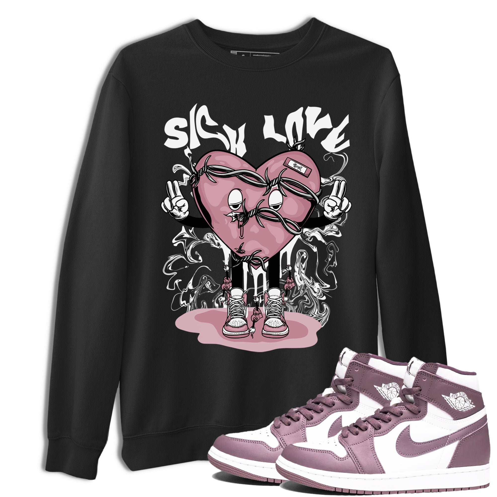Air Jordan 1 Mauve shirt to match jordans Sick Love crew neck streetwear t-shirt AJ1 High OG Mauve Drip Gear Zone Crew Neck Sneaker Matching TeeUnisex Black 1 Sneaker Matching Tee
