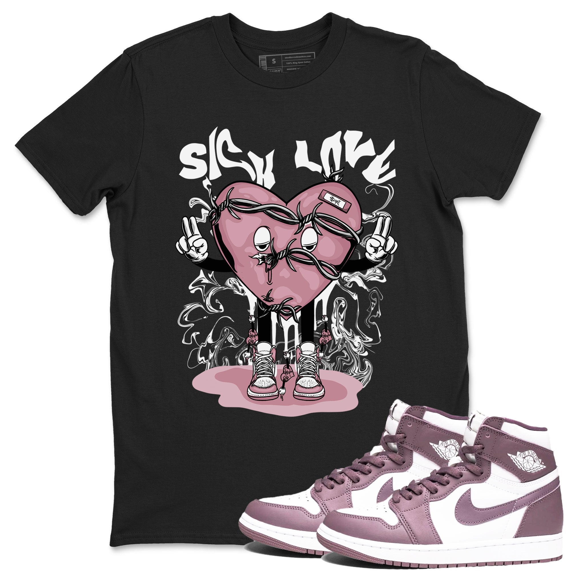 Air Jordan 1 Mauve shirt to match jordans Sick Love crew neck streetwear t-shirt AJ1 High OG Mauve Drip Gear Zone Crew Neck Sneaker Matching TeeUnisex Black 1 Sneaker Matching Tee