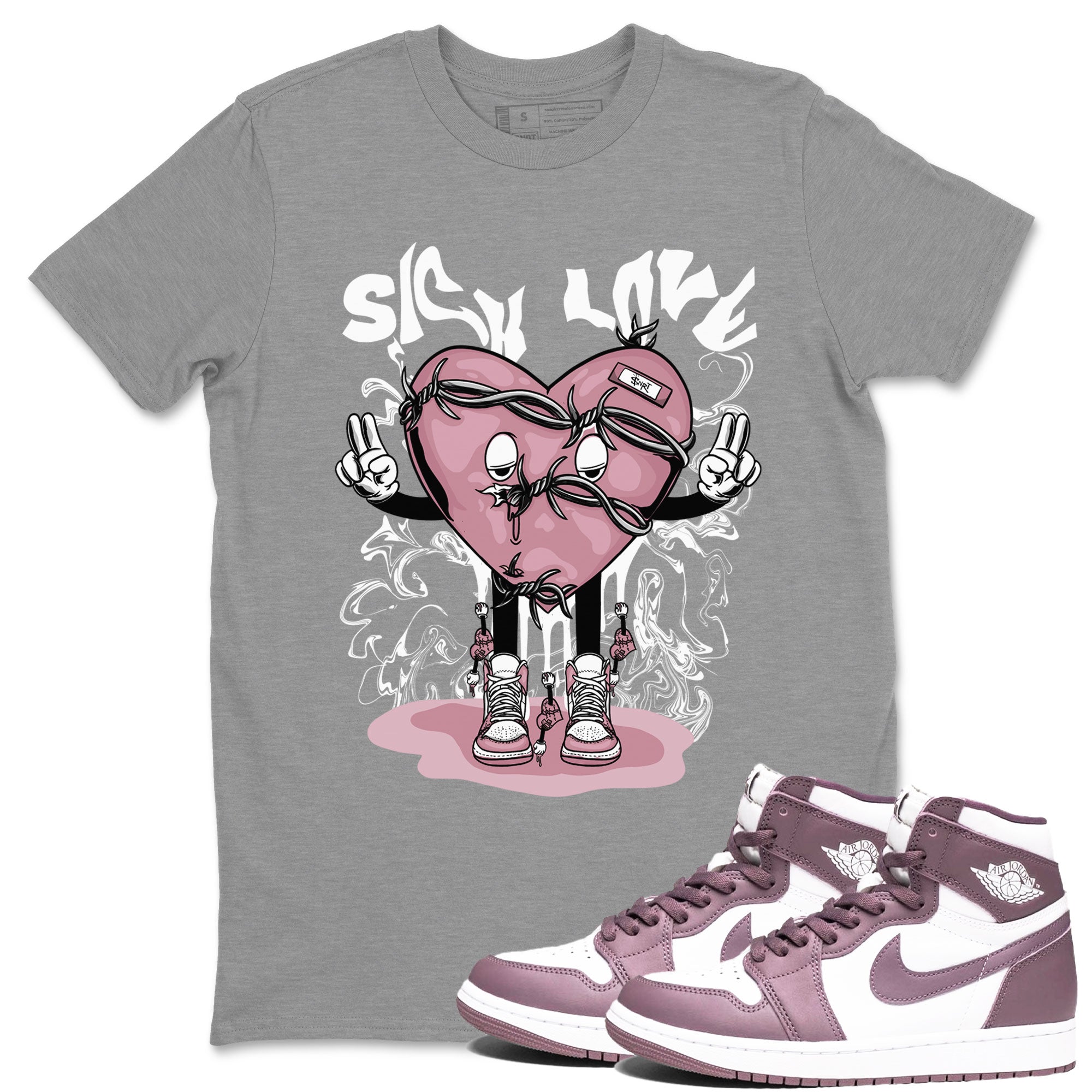 Air Jordan 1 Mauve shirt to match jordans Sick Love crew neck streetwear t-shirt AJ1 High OG Mauve Drip Gear Zone Crew Neck Sneaker Matching TeeUnisex Heather Grey 1 Sneaker Matching Tee