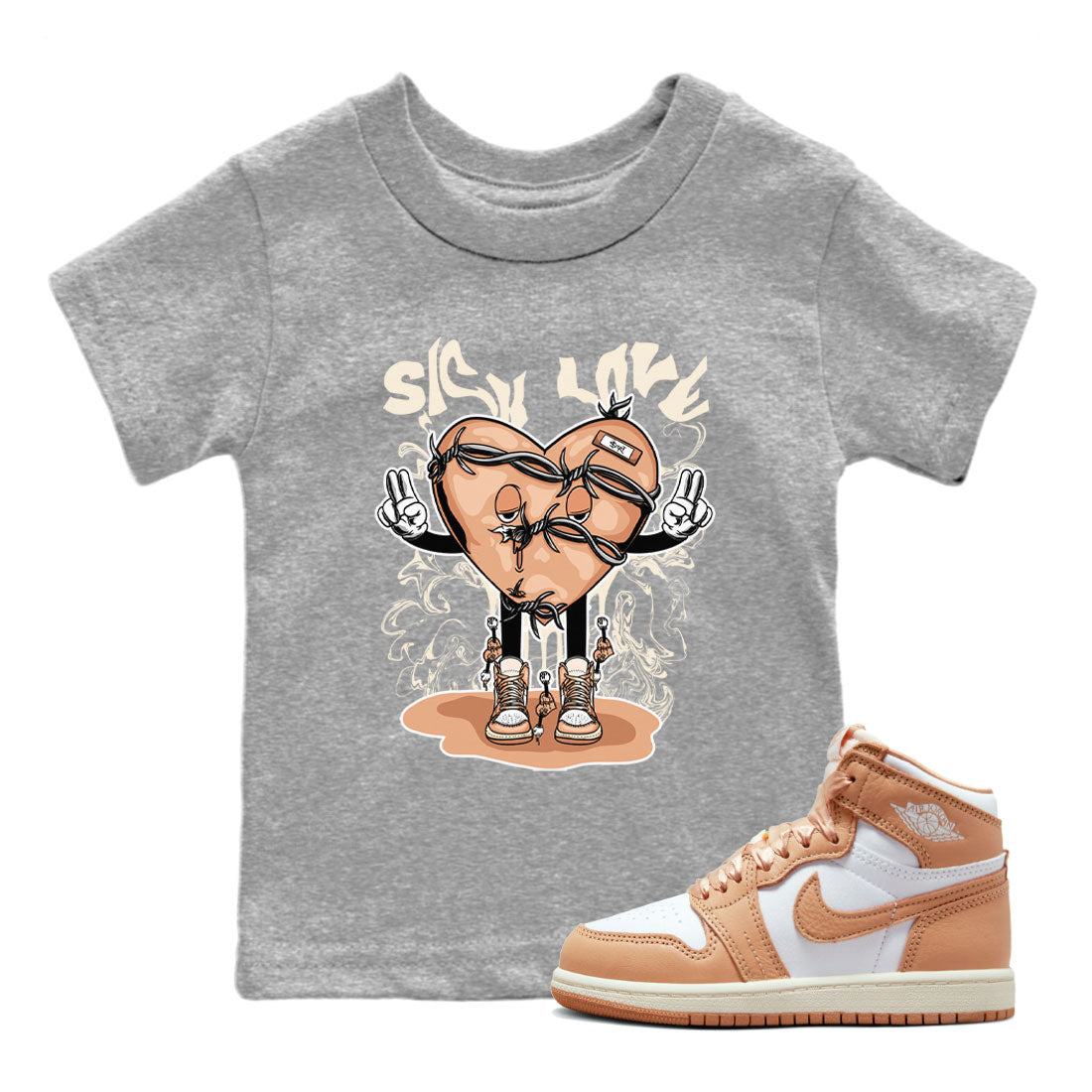 Air Jordan 1 High OG WMNS Praline shirt to match jordans Sick Love Streetwear Sneaker Shirt Air Jordan 1 Praline Drip Gear Zone Sneaker Matching Clothing Baby Toddler Heather Grey 1 T-Shirt