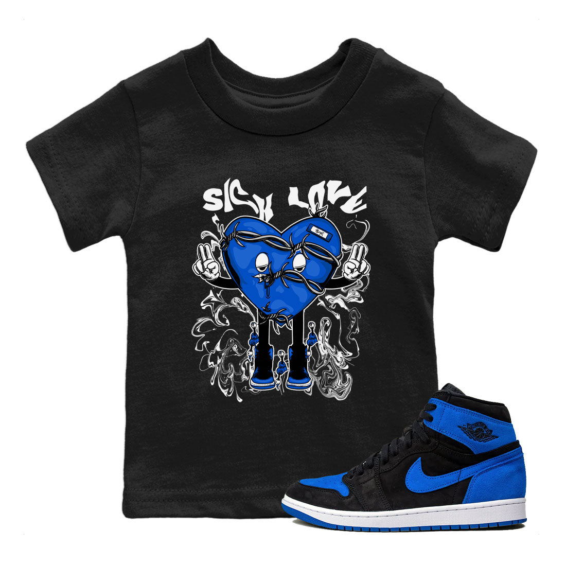 Jordan 1 High OG Royal Reimagined shirt to match jordans Sick Love sneaker tees Air Jordan 1 Royal Reimagined Drip Gear Zone Crew Neck T-ShirtBaby Toddler Black 1 T-Shirt