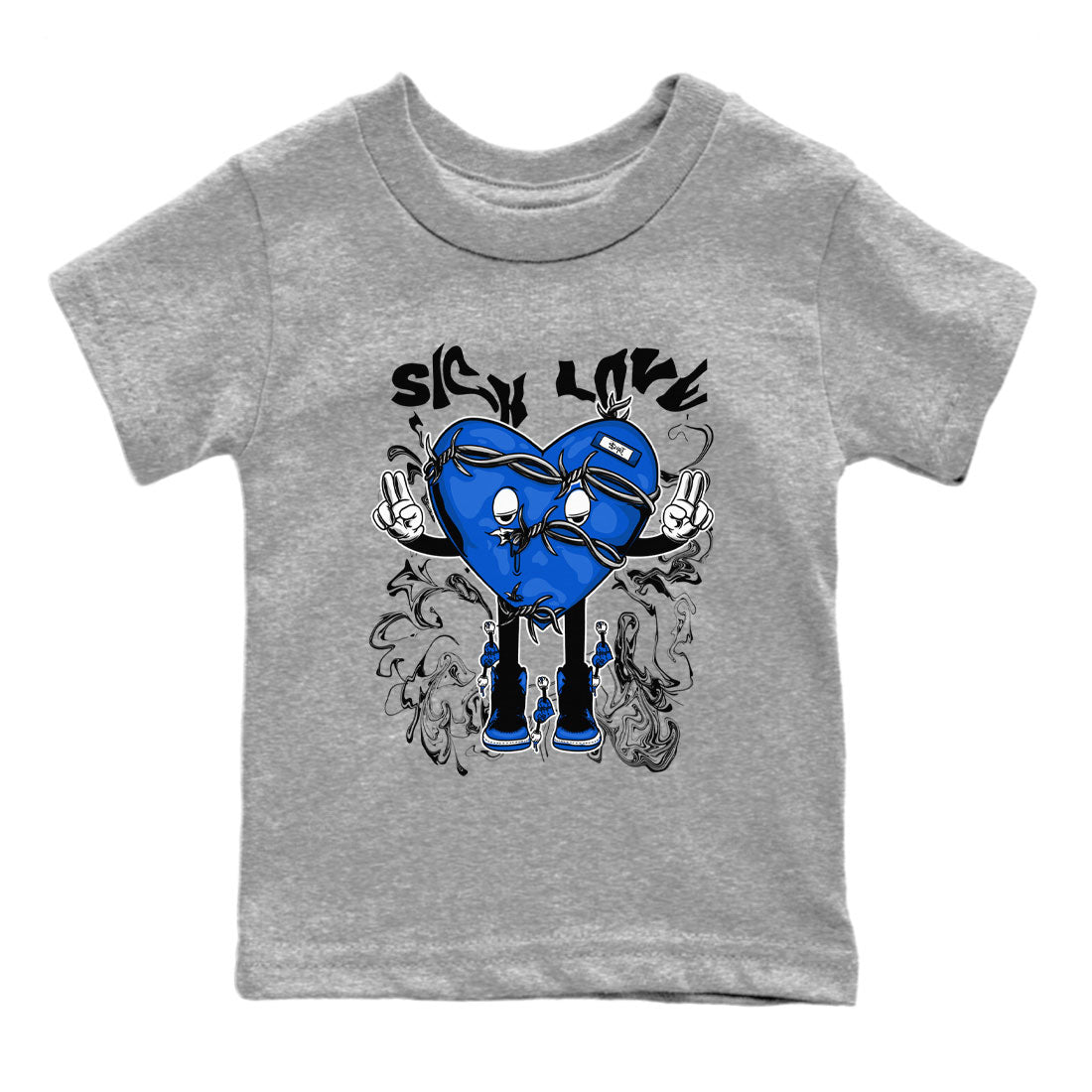 Jordan 1 High OG Royal Reimagined shirt to match jordans Sick Love sneaker tees Air Jordan 1 Royal Reimagined Drip Gear Zone Crew Neck T-ShirtBaby Toddler Heather Grey 2 T-Shirt