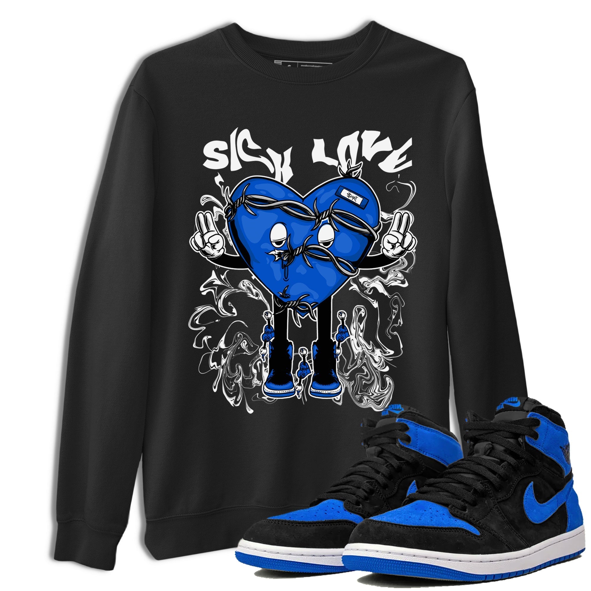 Jordan 1 High OG Royal Reimagined shirt to match jordans Sick Love sneaker tees Air Jordan 1 Royal Reimagined Drip Gear Zone Crew Neck T-ShirtUnisex Black 1 T-Shirt