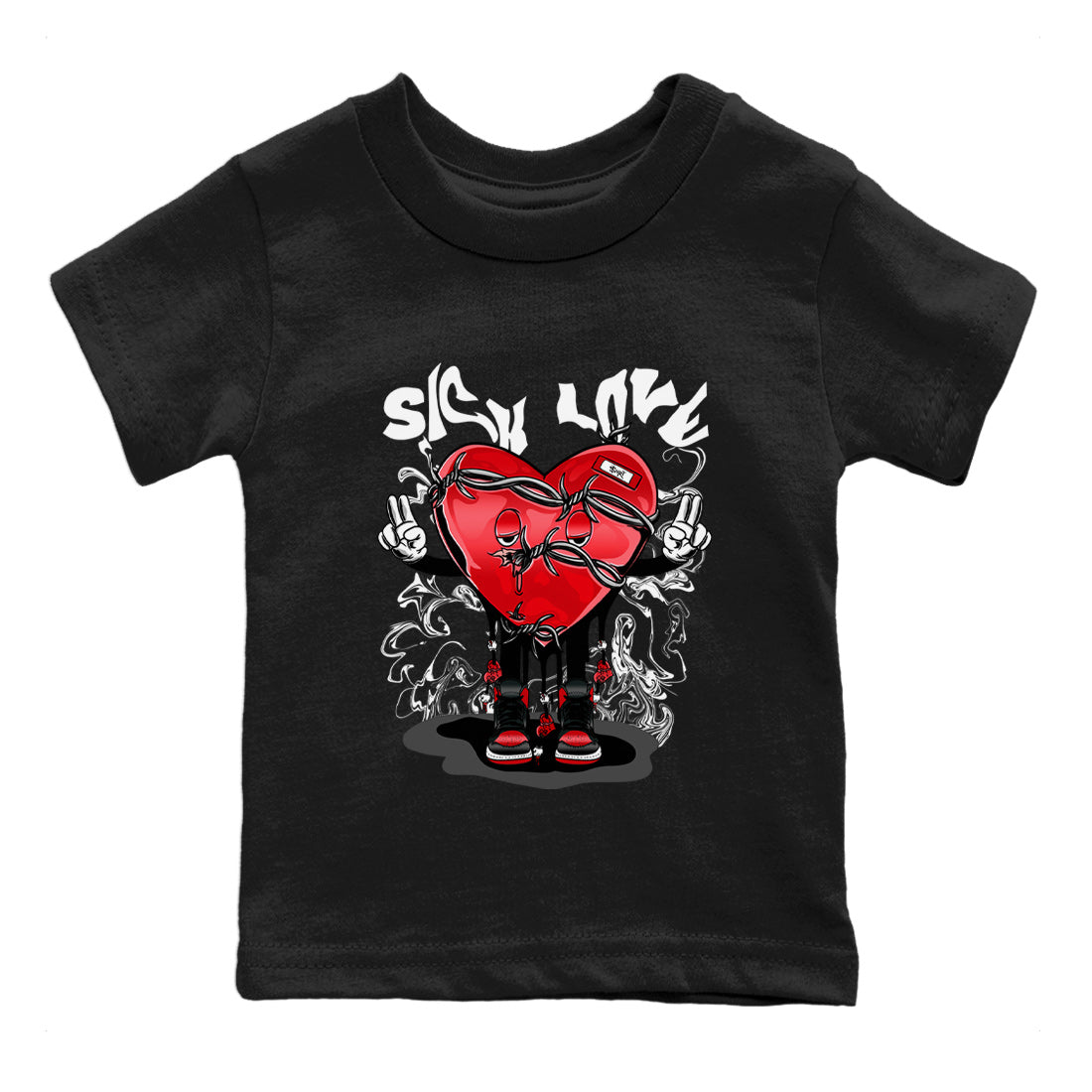 Air Jordan 1 Satin Bred Sneaker Match Tees Sick Love Streetwear Sneaker Shirt Jordan 1 High OG Satin Bred Sneaker Release Tees Kids Shirts Black 2